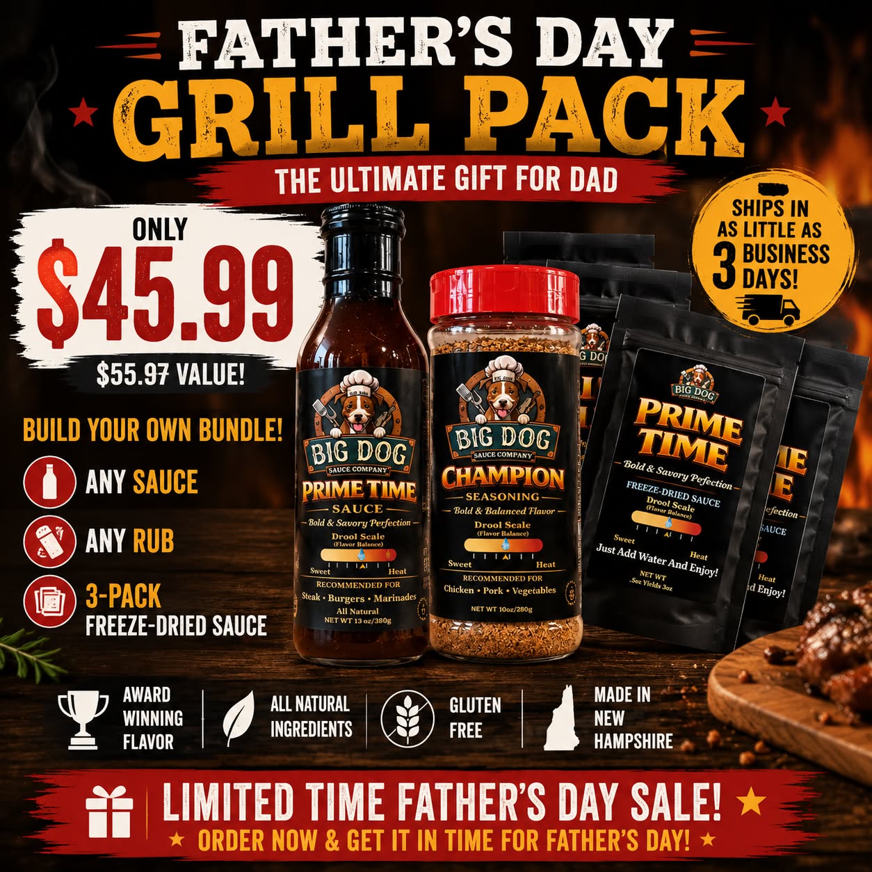 The Big Dog Sauce Company NH Facebook ad: Father's Day Bundle