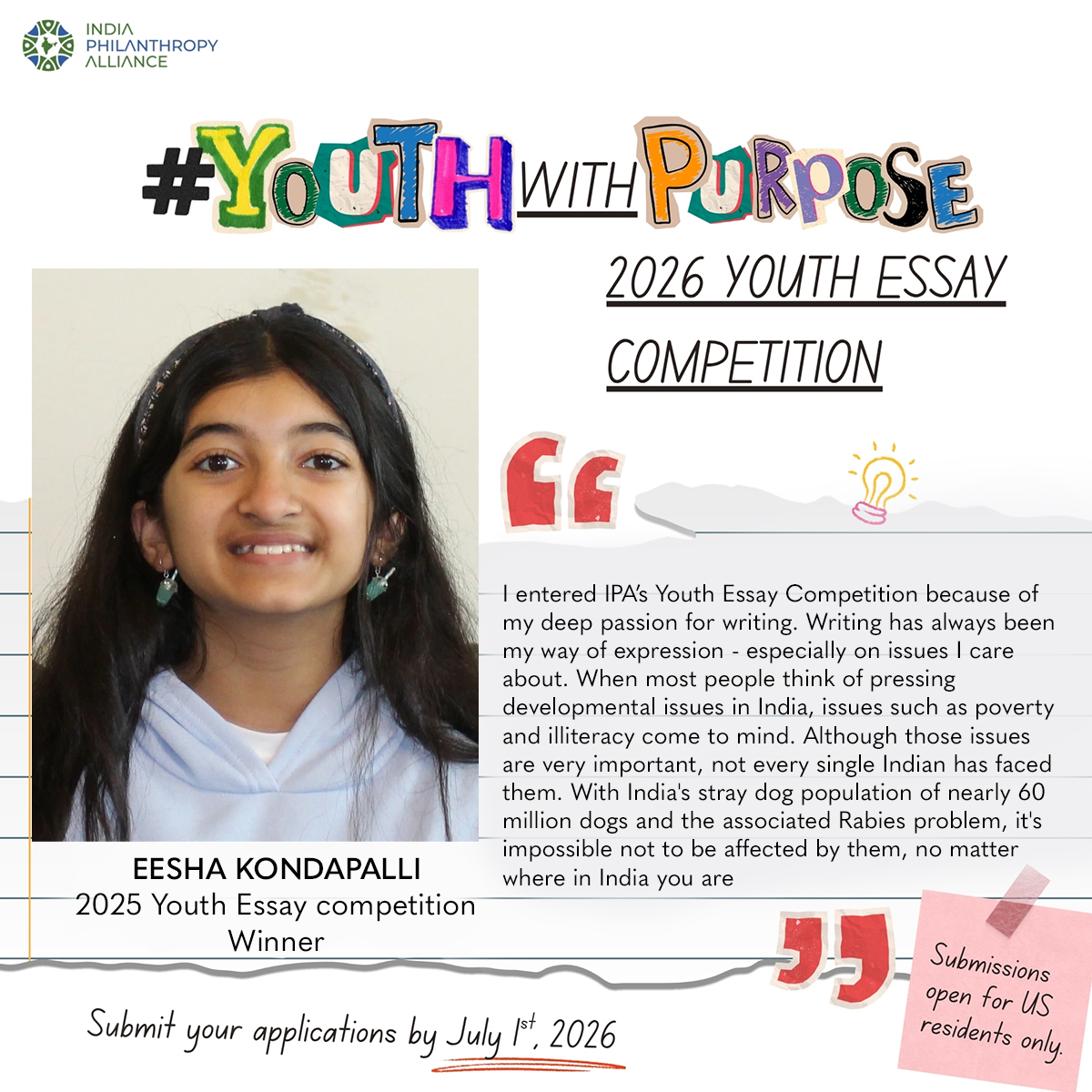 India Philanthropy Alliance Facebook ad: 2026 Youth Essay Competition, India Philanthropy Alliance