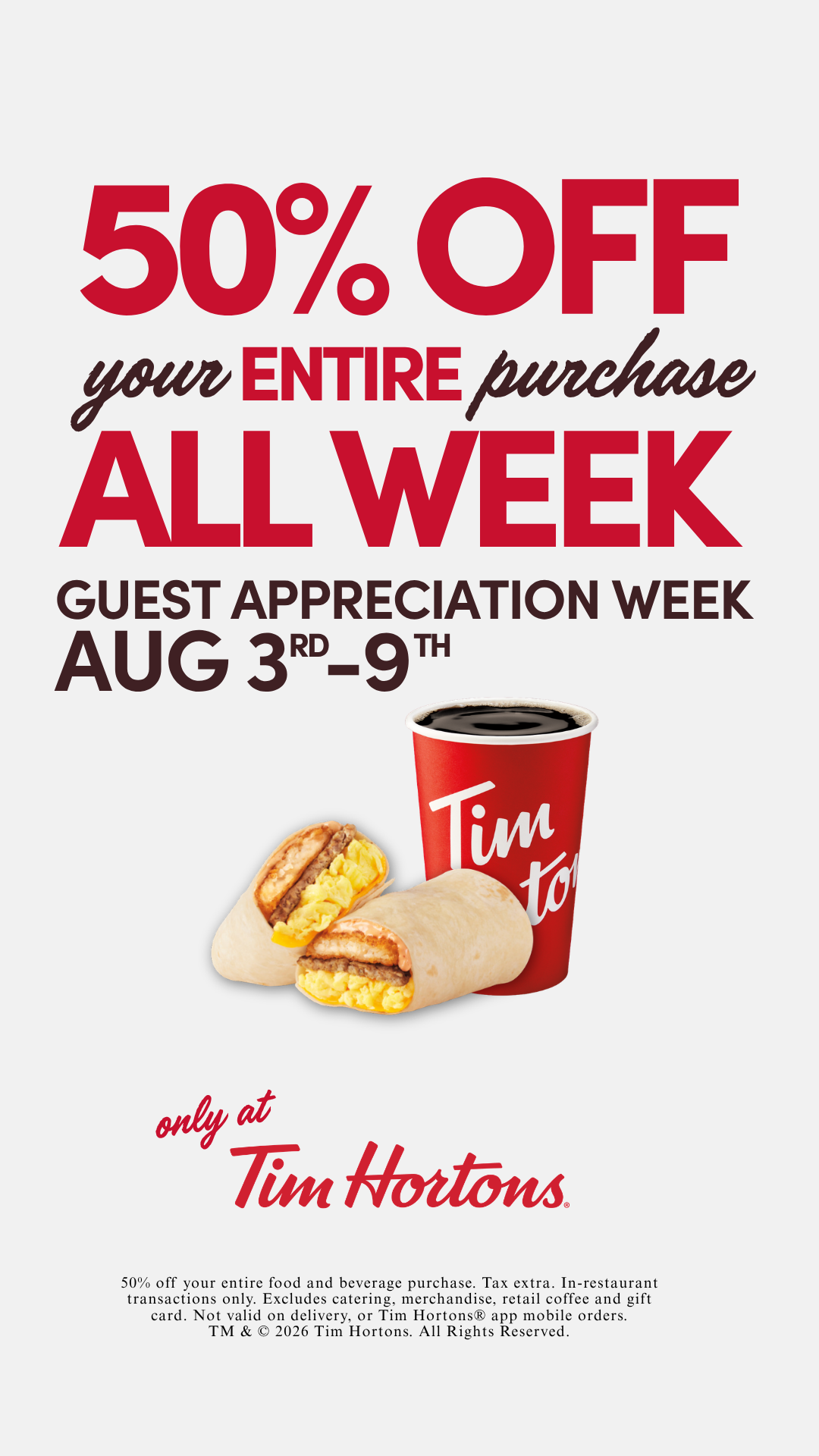 Tim Hortons Cafe and Bake Shop Facebook ad from Jul 29, 2026