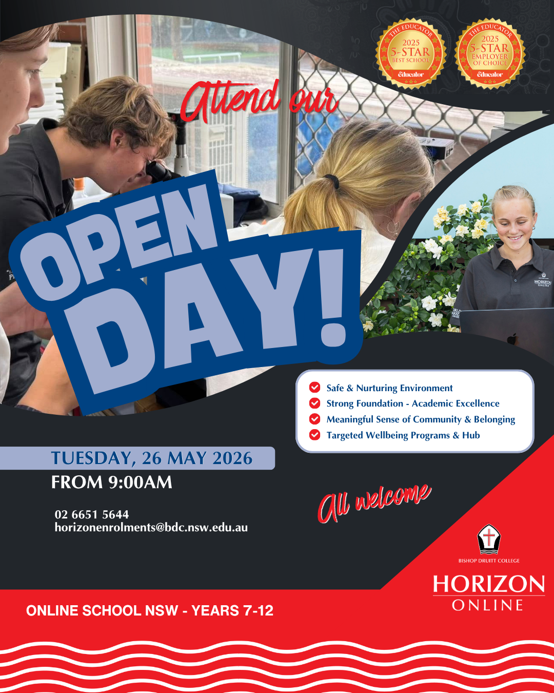 BDC Horizon Online School Facebook ad: Register for our Open Day, featuring exclusive BDC…