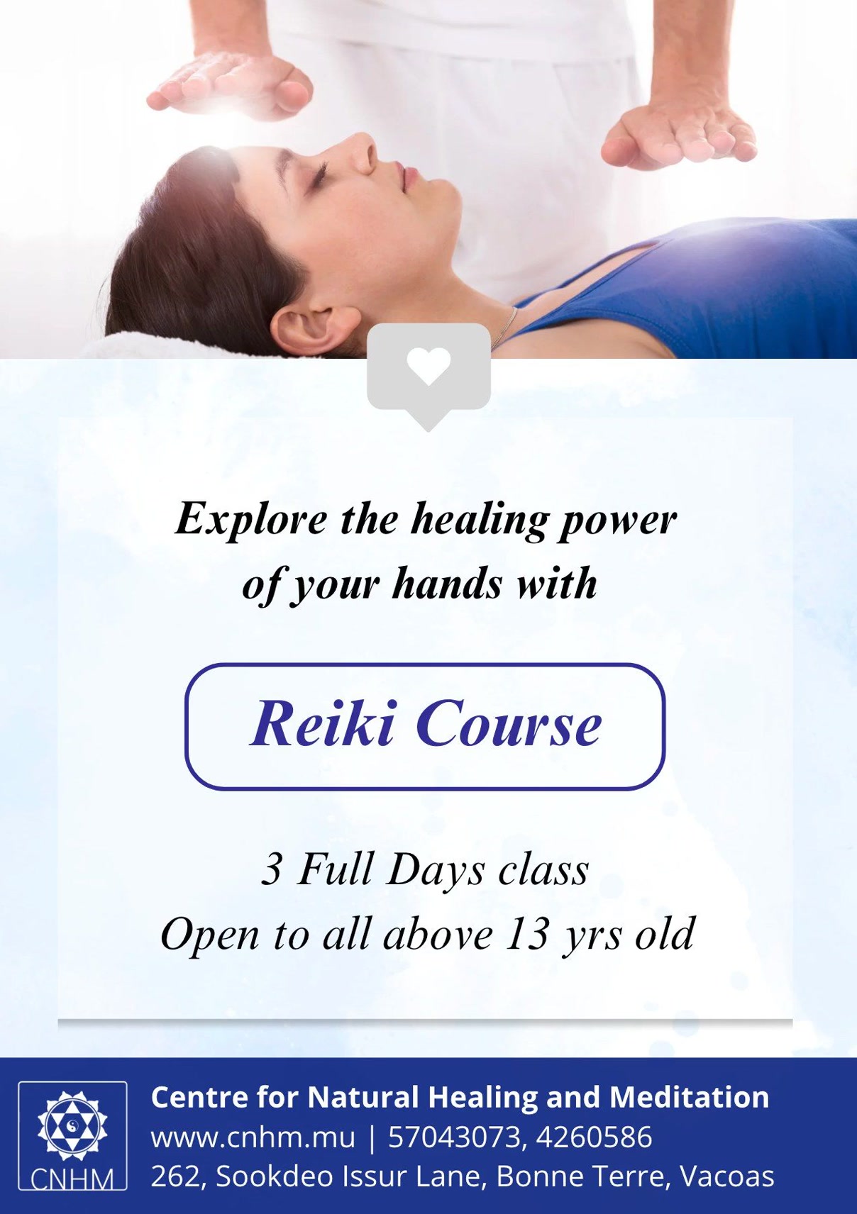 Centre for Natural Healing and Meditation Mauritius - CNHM Facebook ad: Discover Reiki