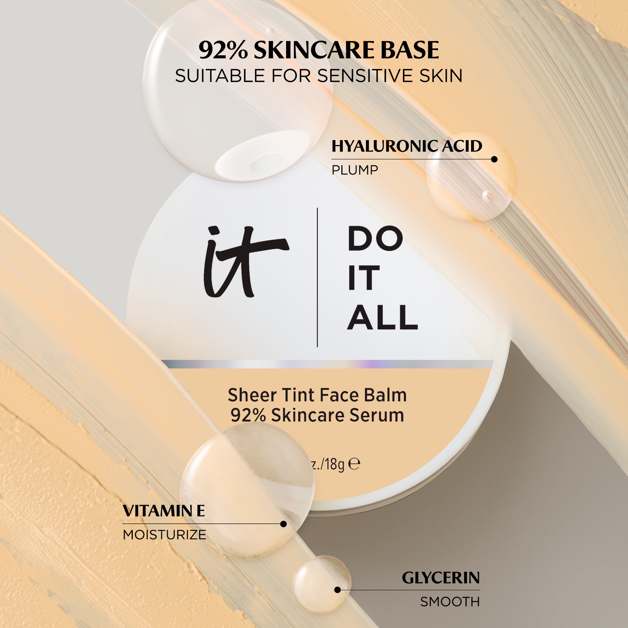 IT Cosmetics Facebook ad: 4-in-1 skin-transforming tinted moisturizing balm.