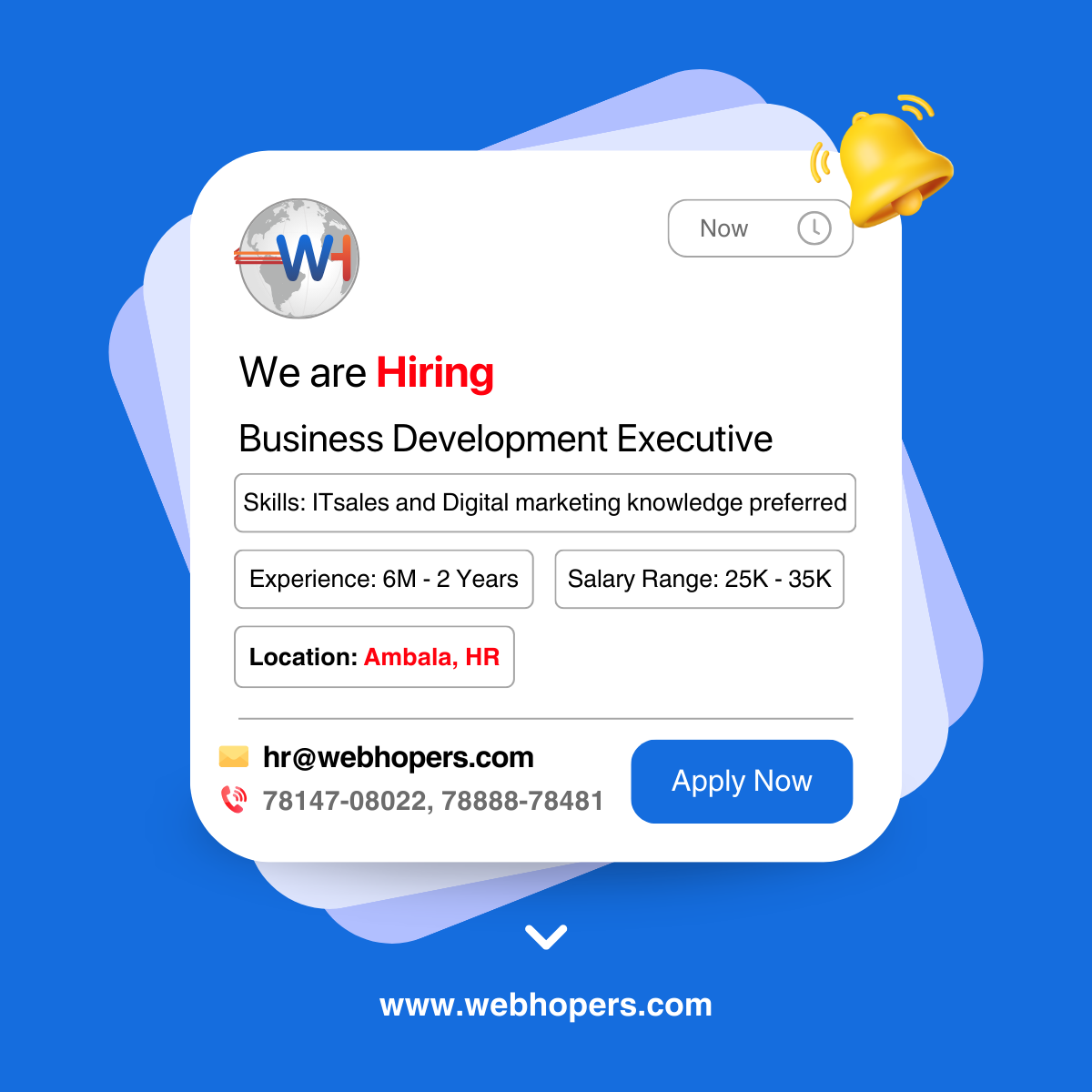 WebHopers - Digital Marketing Agency Facebook ad: Hiring for BDE Profile (Min. Experience Required 6 Months…
