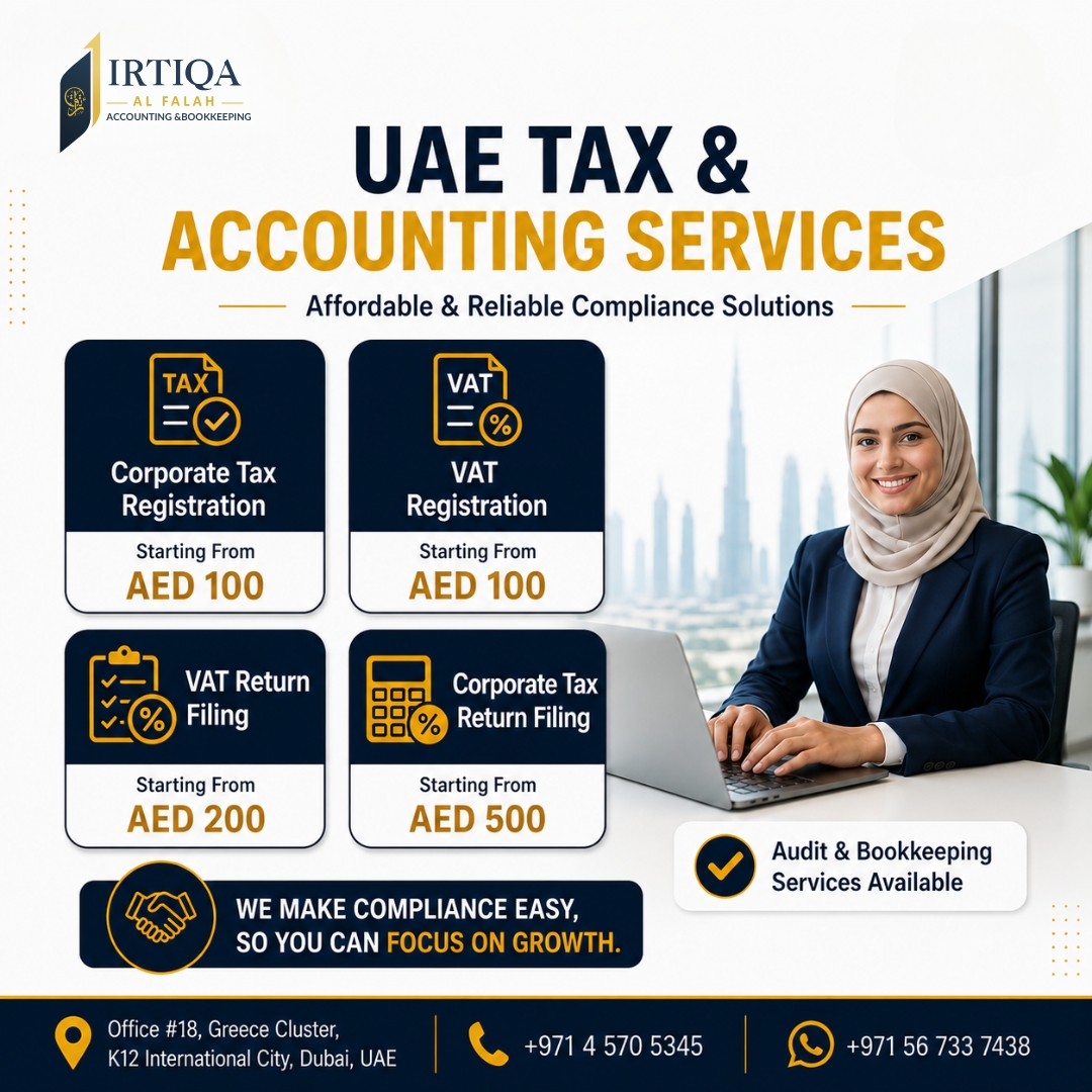 Irtiqa Al Falah Accounting & Bookkeeping Facebook ad: Affordable UAE Tax & VAT Services