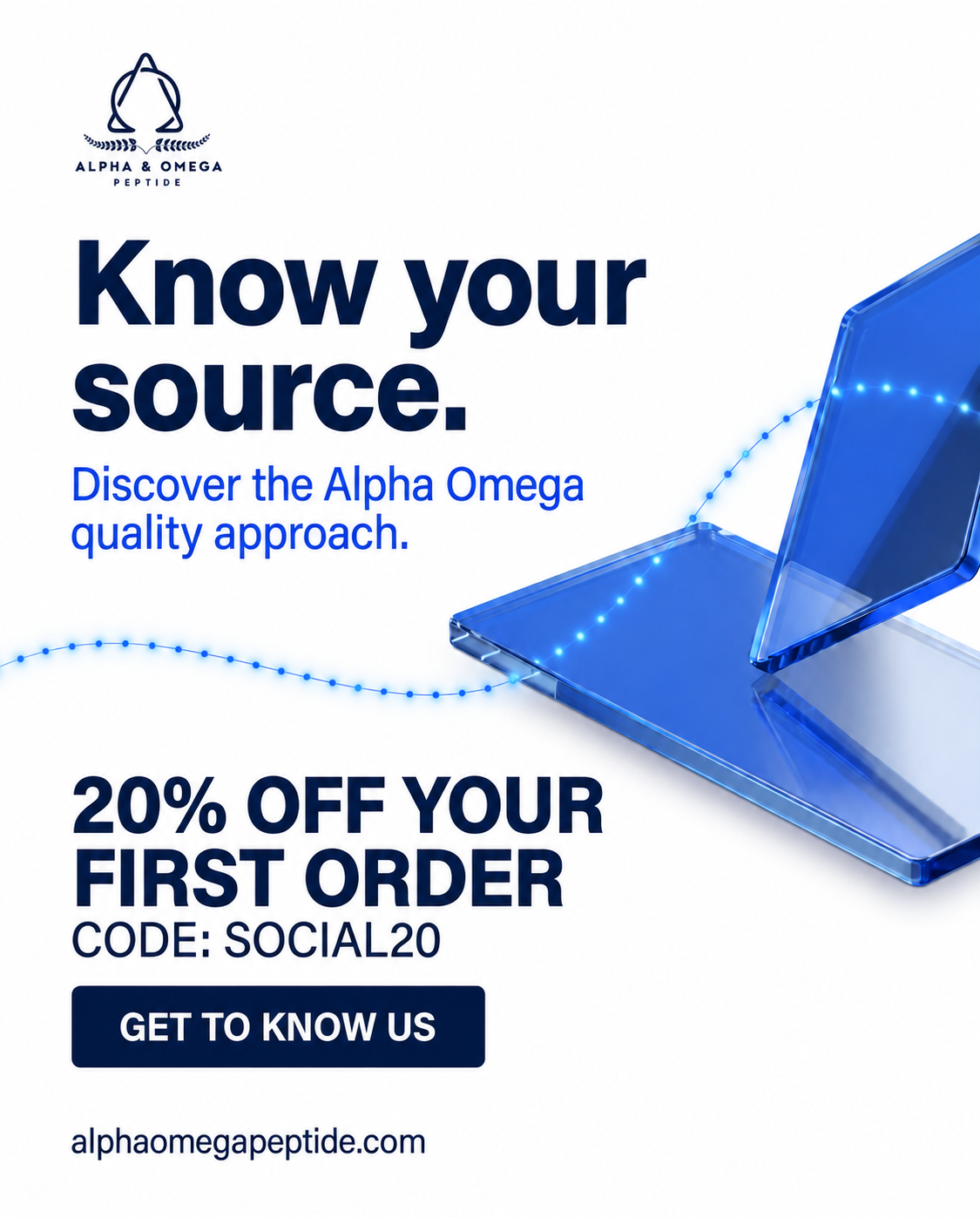 Alpha Omega Peptide Facebook ad: Know Your Source