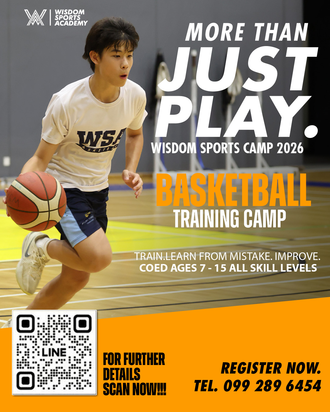 Wisdom Sports Academy Facebook ad: ปิดเทอมนี้ มาลุยบาสกัน!