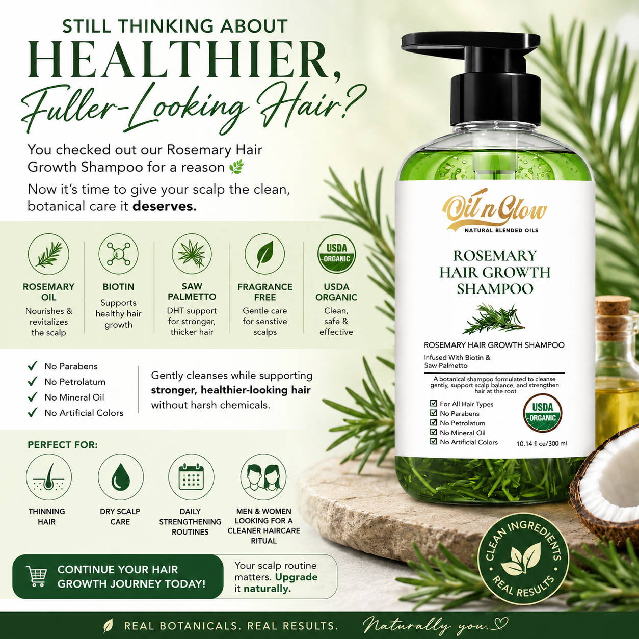 OilnGlow Facebook ad: USDA Organic Certified Hair Growth