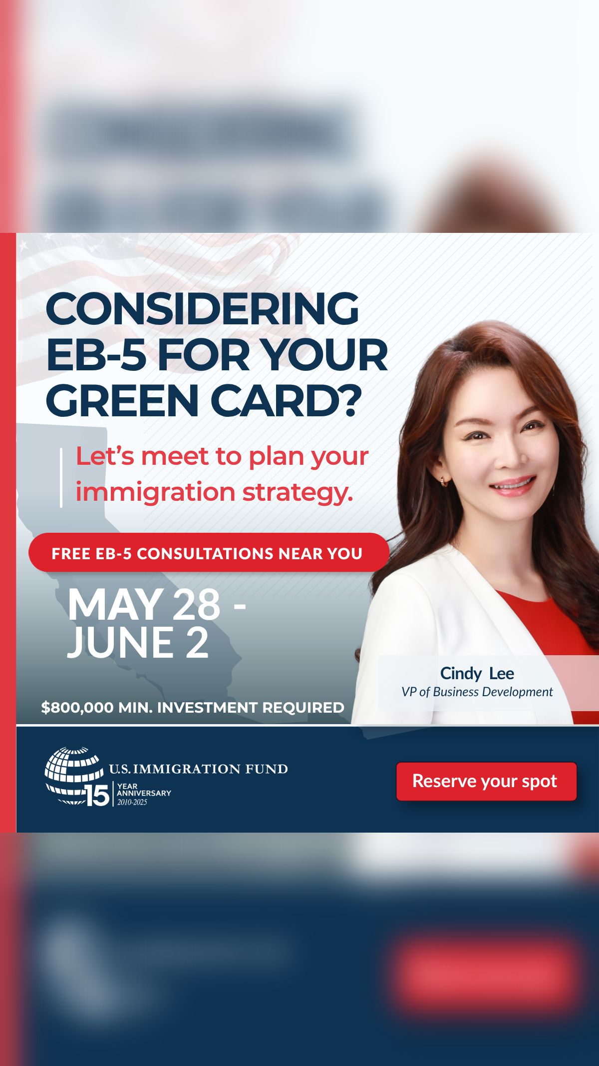 U.S. Immigration Fund Facebook ad from May 19, 2026