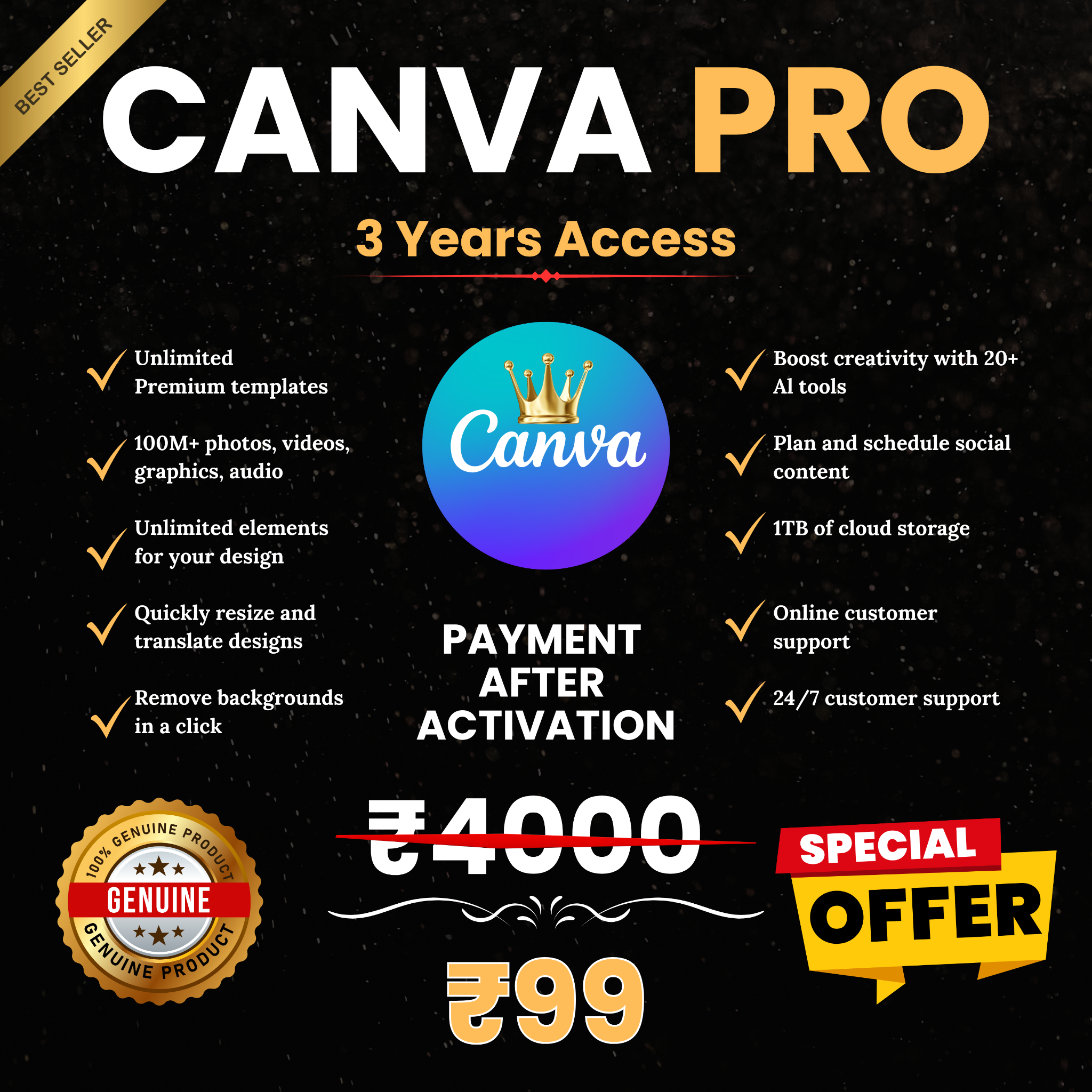 DigitalWala Facebook ad: Canva Pro: 3 Years ₹99 | Lifetime ₹119