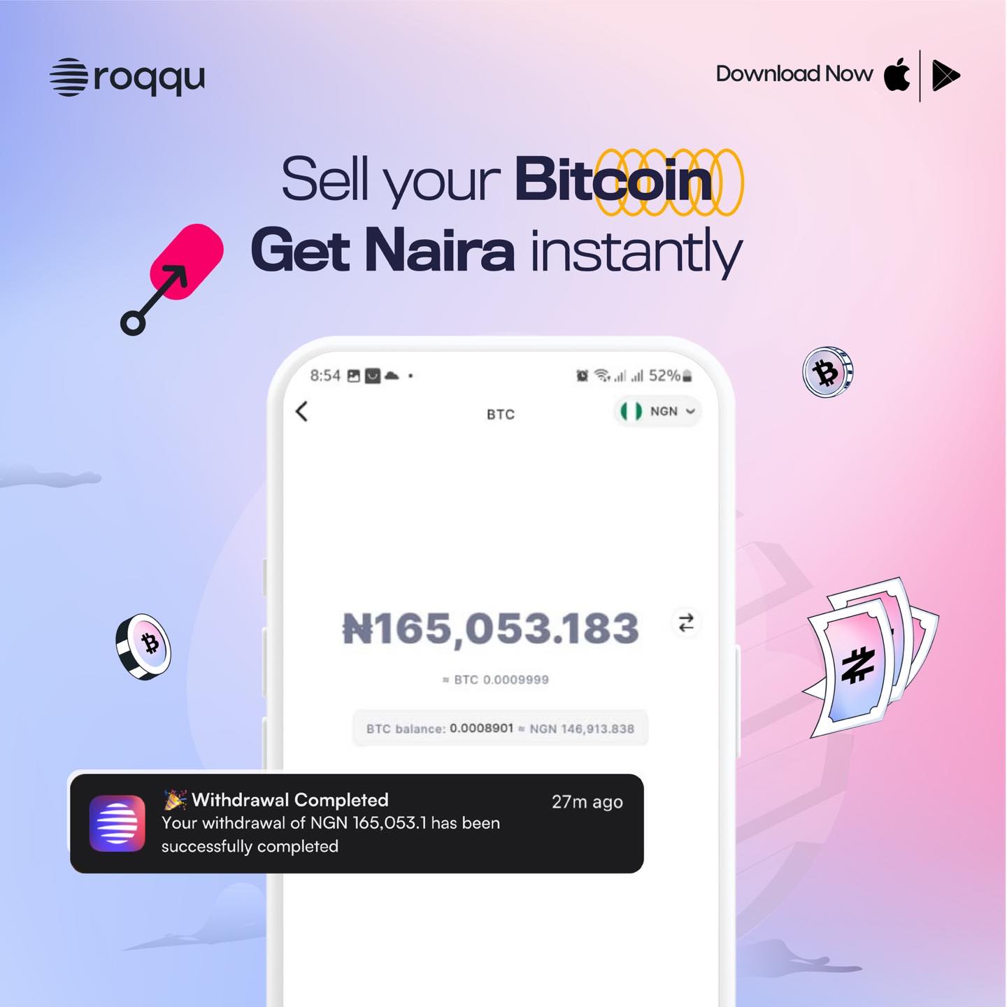 Roqqu Facebook ad: Instant Naira Cashout with Roqqu.
