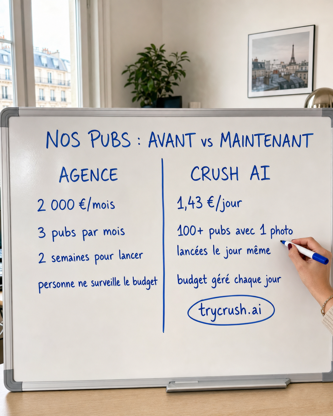 trycrush.ai Facebook ad: Agence vs Crush AI