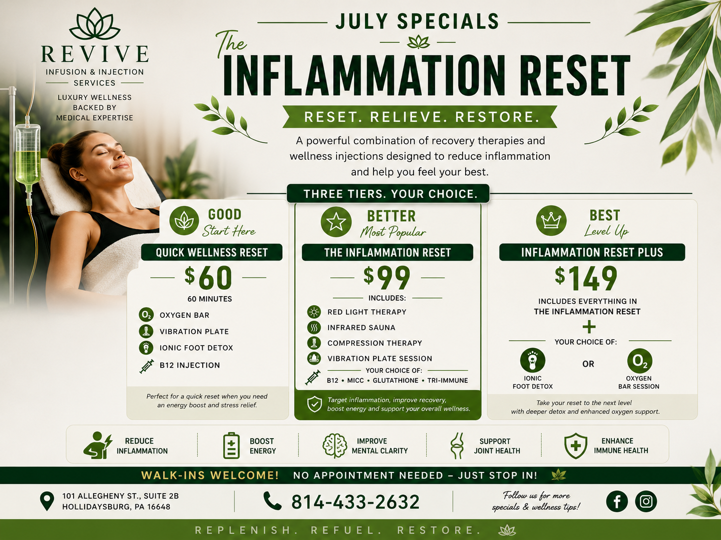 Revive Infusion & Injection Services Facebook ad: The Inflammation Reset!