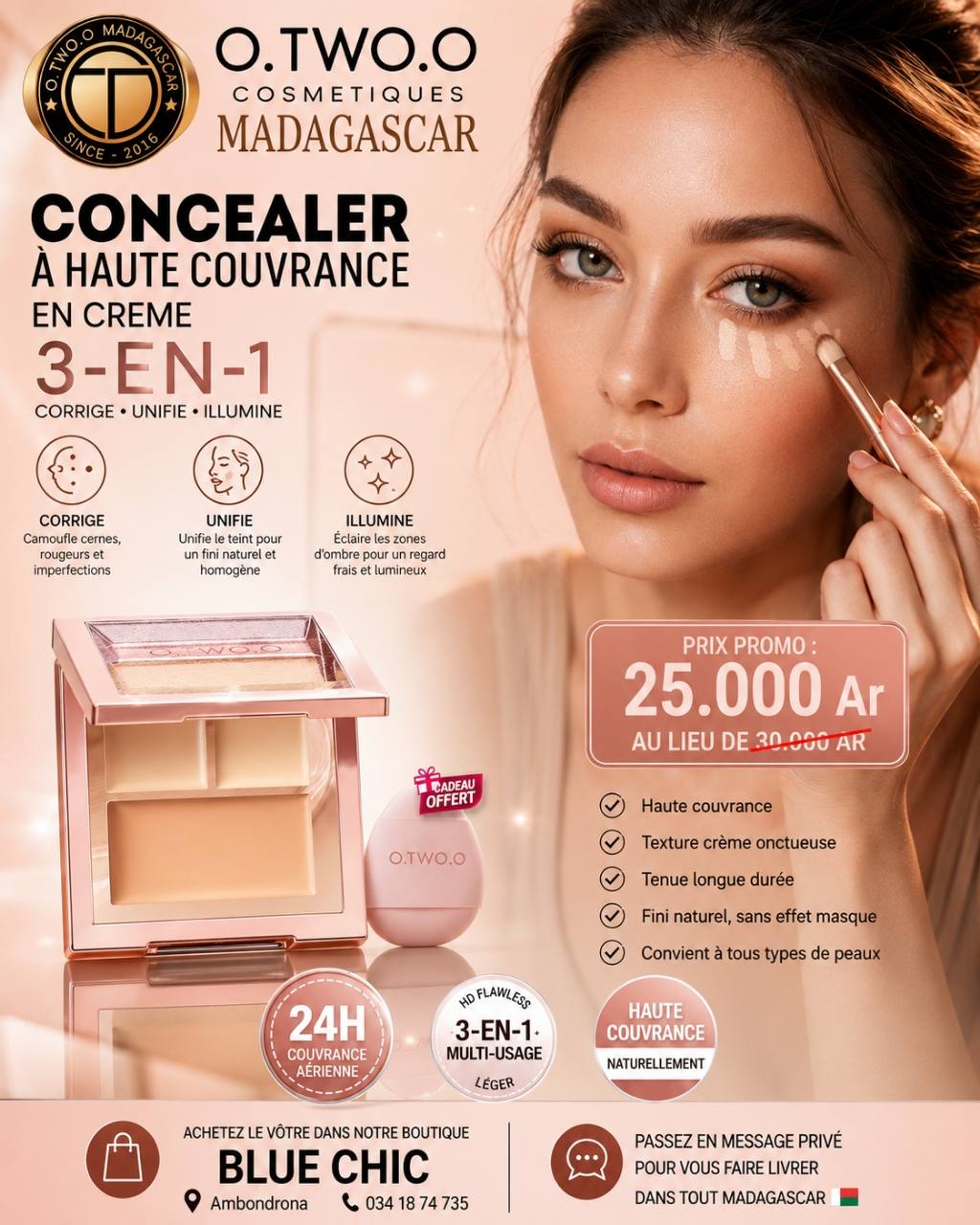 O.TWO.O Madagascar Facebook ad: Ton concealer classique ne fait QUE รงa.