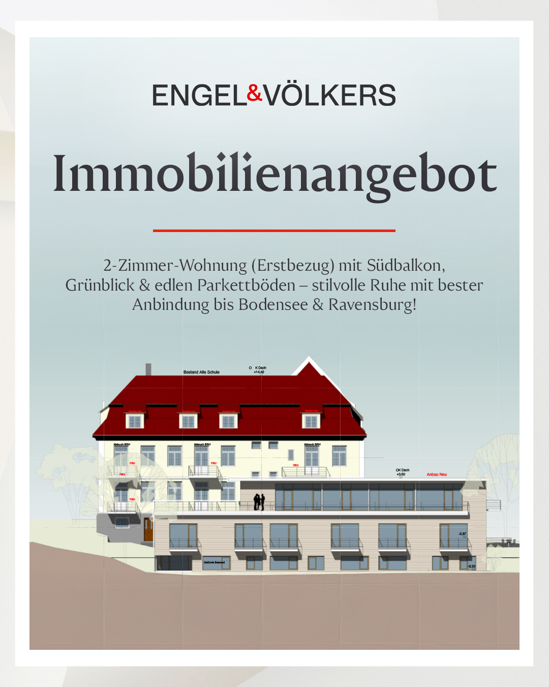 Engel & Völkers Ravensburg Facebook ad: Exklusiv wohnen in Wolfegg, stilvolle 2-Zimmer-Wohnung mit…