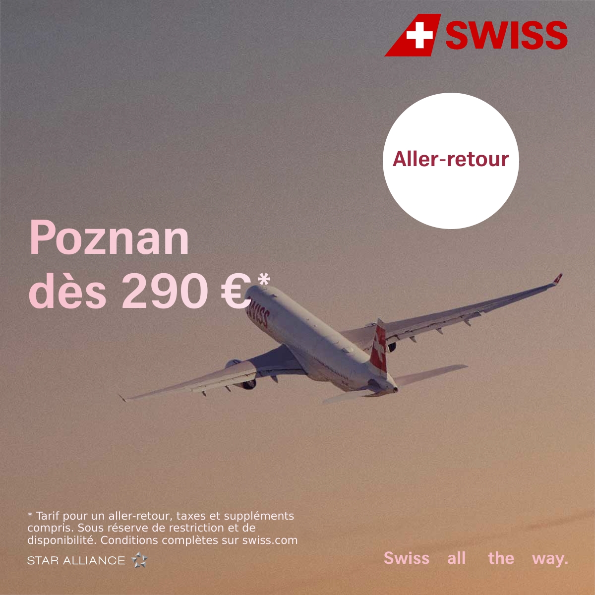 Swiss International Air Lines Facebook ad: Commencez votre voyage.