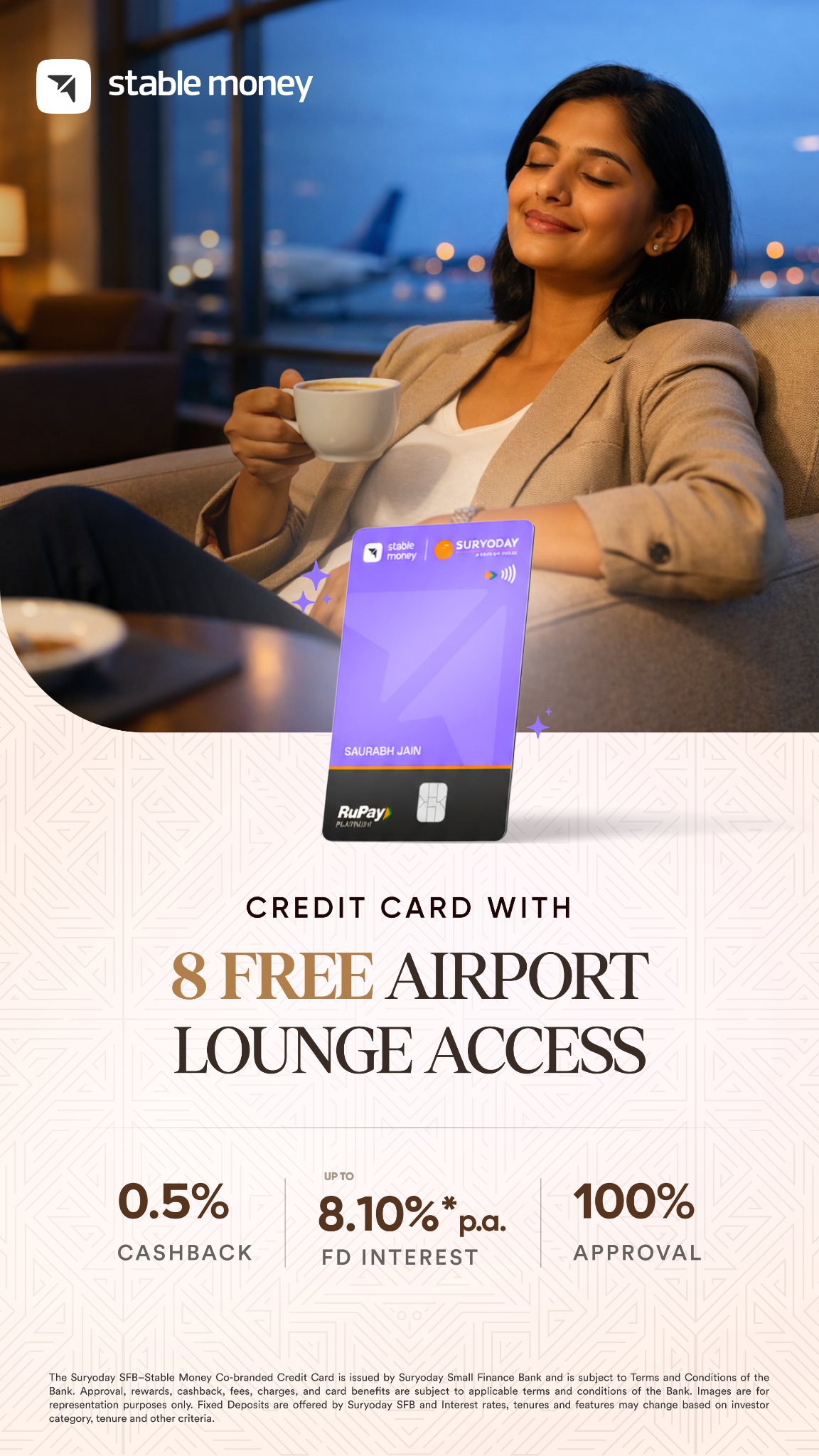 Stable Money Facebook ad: Unlock 8 free airport lounge access