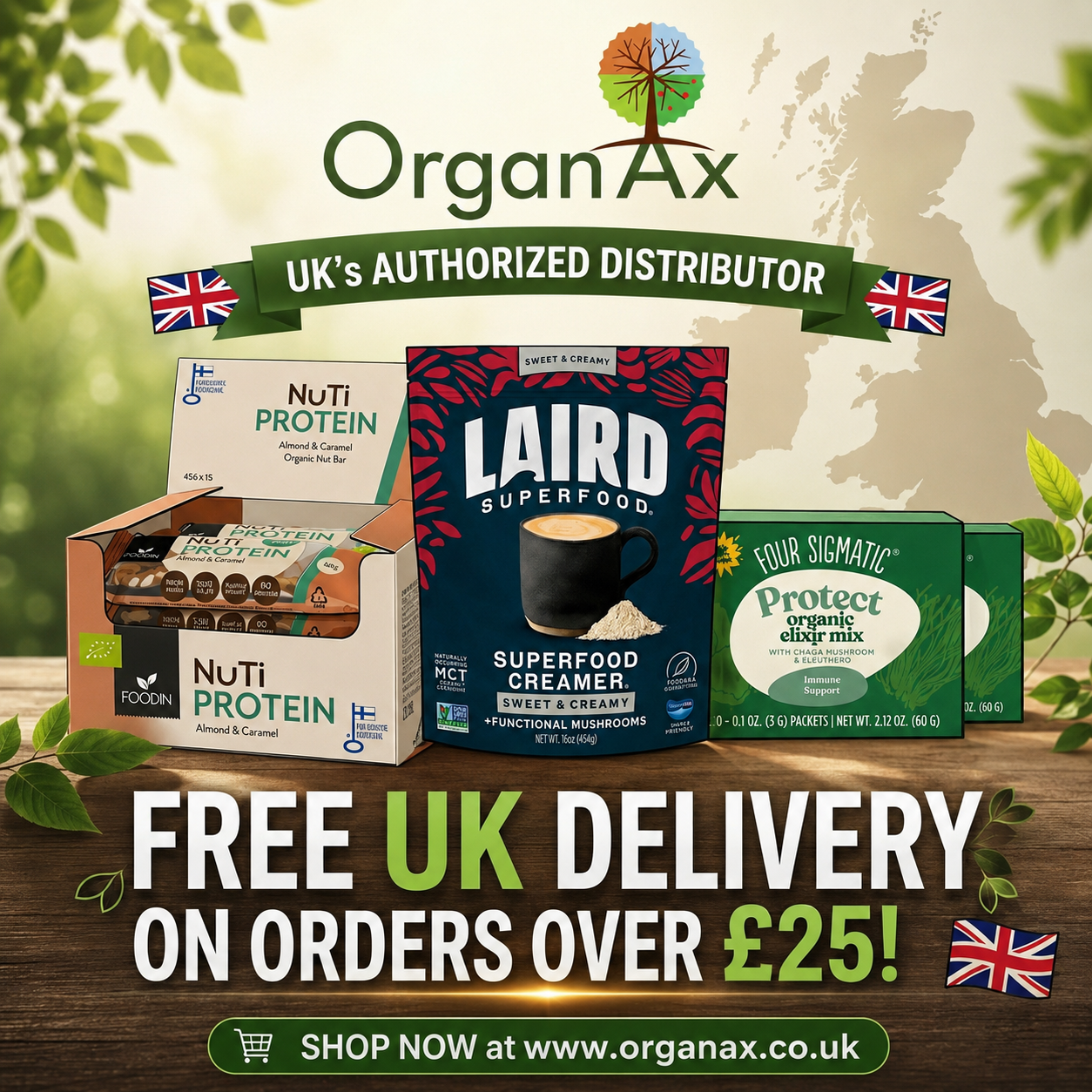 Organax UK Facebook ad: Premium Organic Wellness Delivered Across The UK