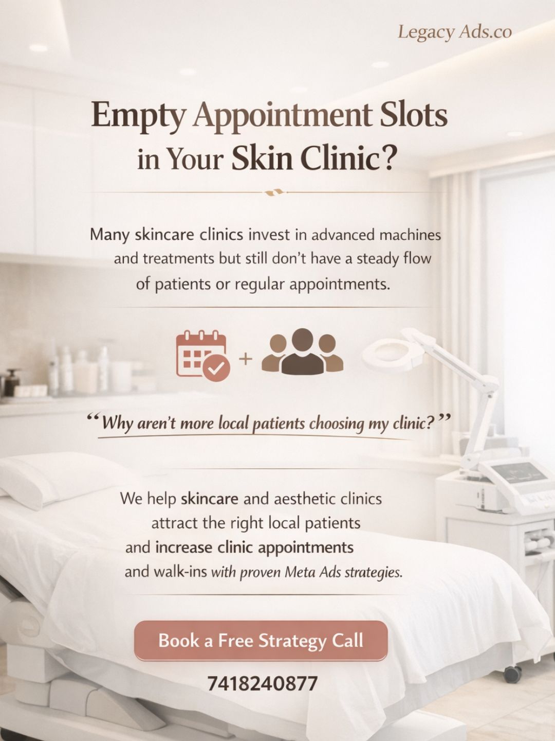 LeagacyAds.co Facebook ad: Attract More Local Patients to Your Skin Clinic