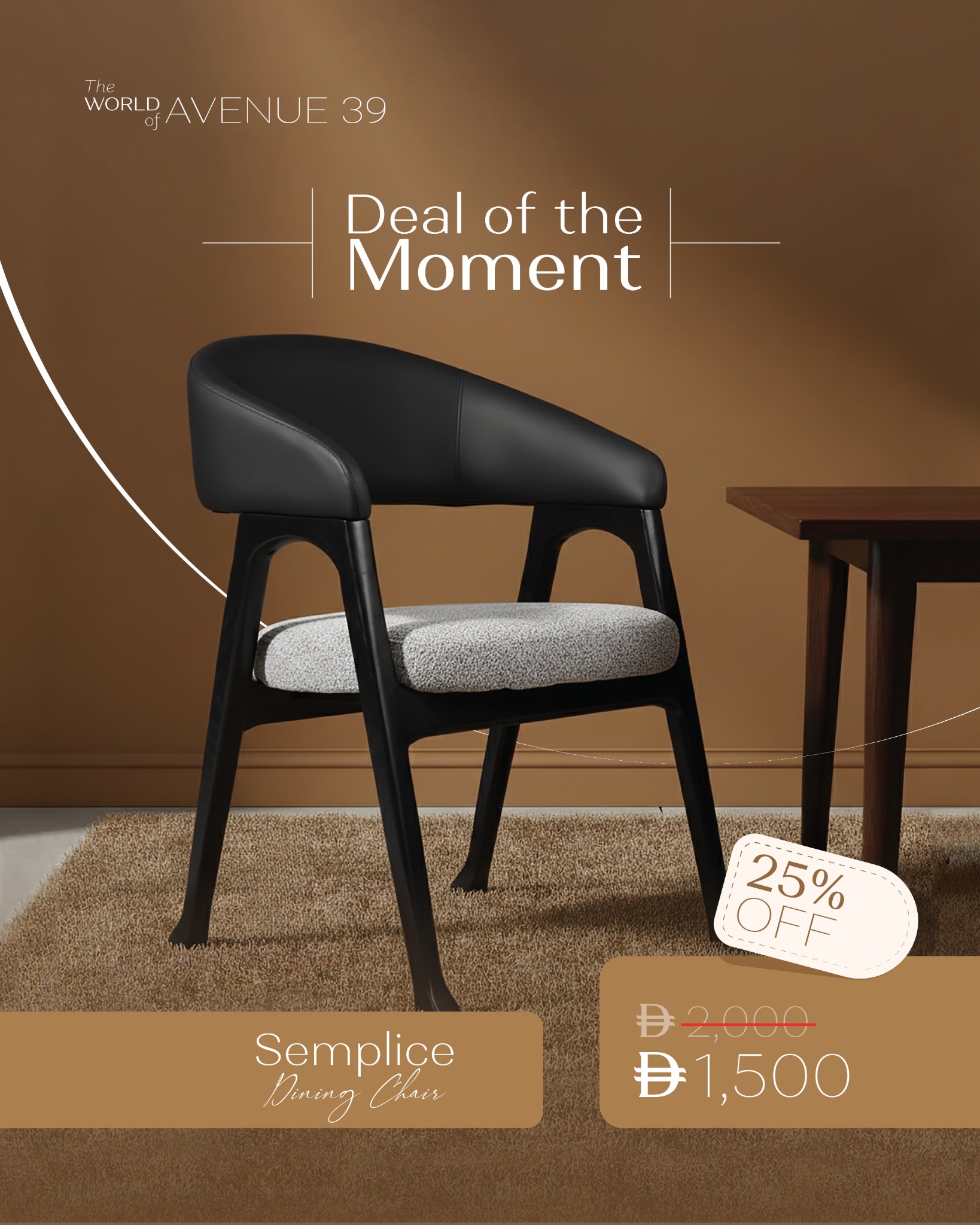 Avenue 39 Facebook ad: Dining chairs that look good and feel right.