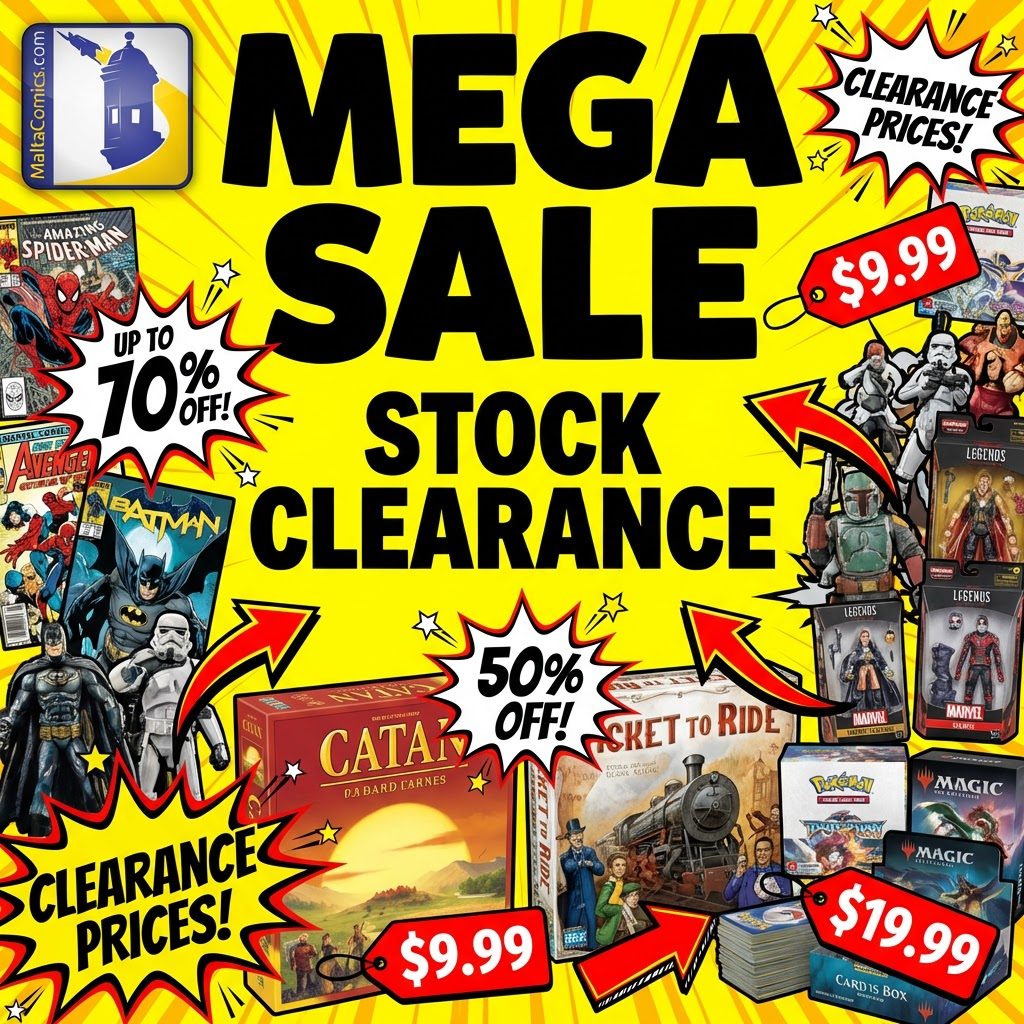 MaltaComics & Collectibles Facebook ad: MEGA SALE - STOCK CLEARANCE!