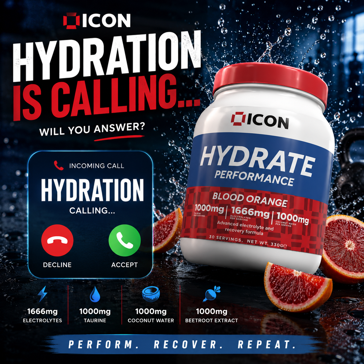 ICON Nutrition Facebook ad: Hydration Is Calling