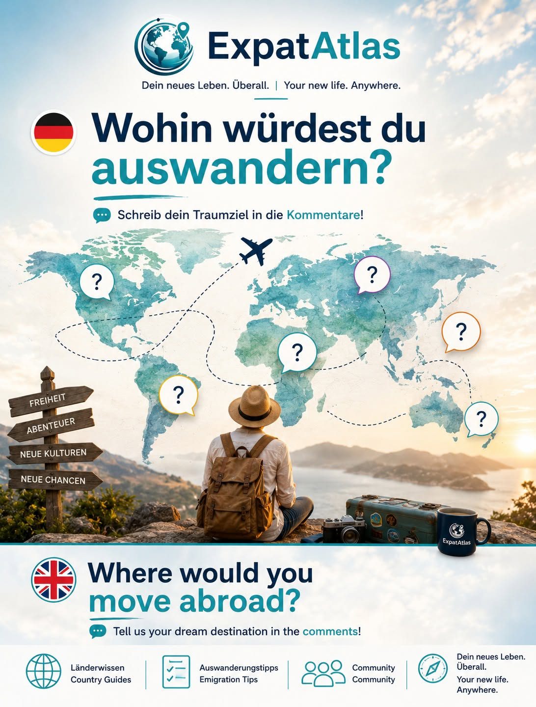 ExpatAtlas - Dein neues Leben. Überall Facebook ad: Wenn du morgen auswandern könntest, welches Land würdest…