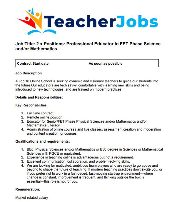 TeacherJobs.co.za Facebook ad: TeacherJobs Application Form