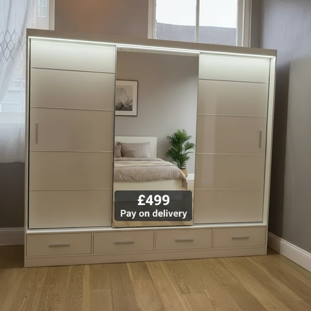 HomeVibe Furniture Facebook ad: Premium Sliding Wardrobes From £499