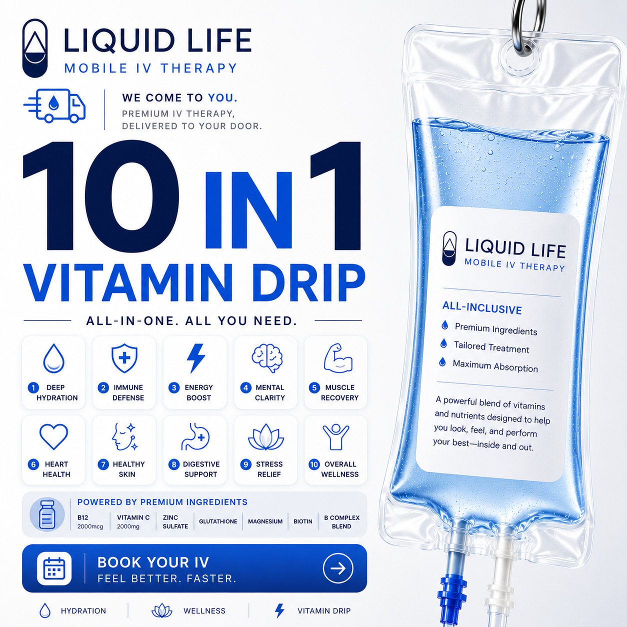 Liquid Life Mobile IV Therapy Facebook ad from May 9, 2026