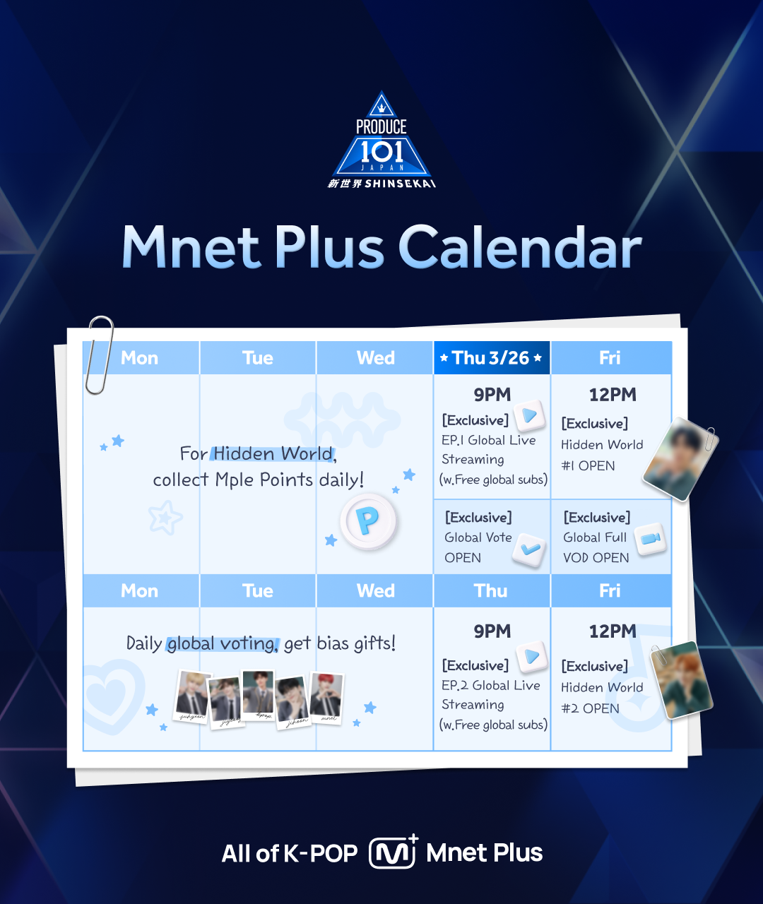 Mnet Plus Facebook ad: 3/26 (Thurs) 9PM First Release & SEKAI Vote