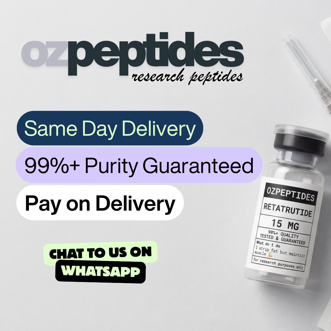 OzPeptides Facebook ad: Same Day Delivery Available