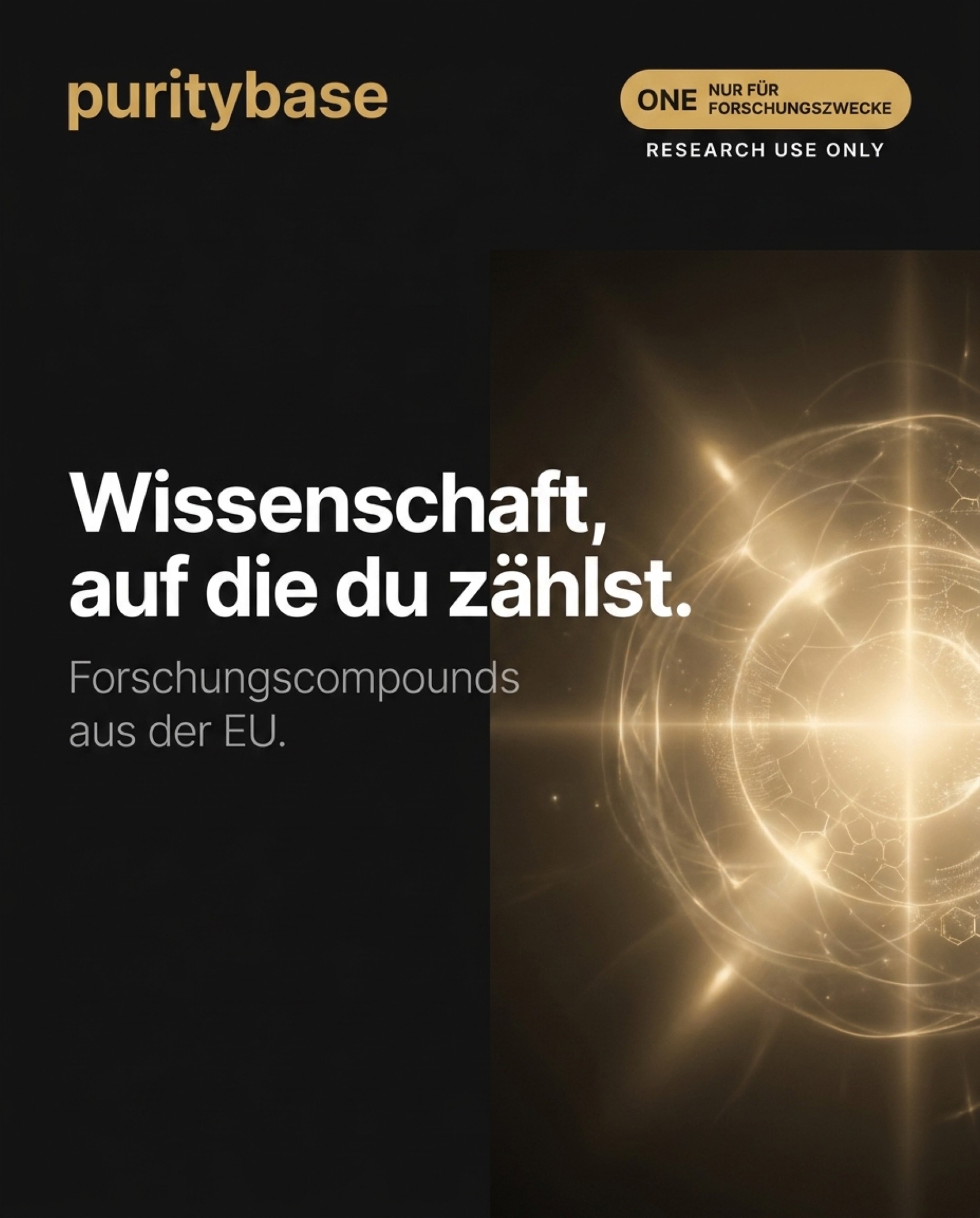 PurityBase Facebook ad: ≥99 % Reinheit. Unabhängig geprüft. Sofort lieferbar