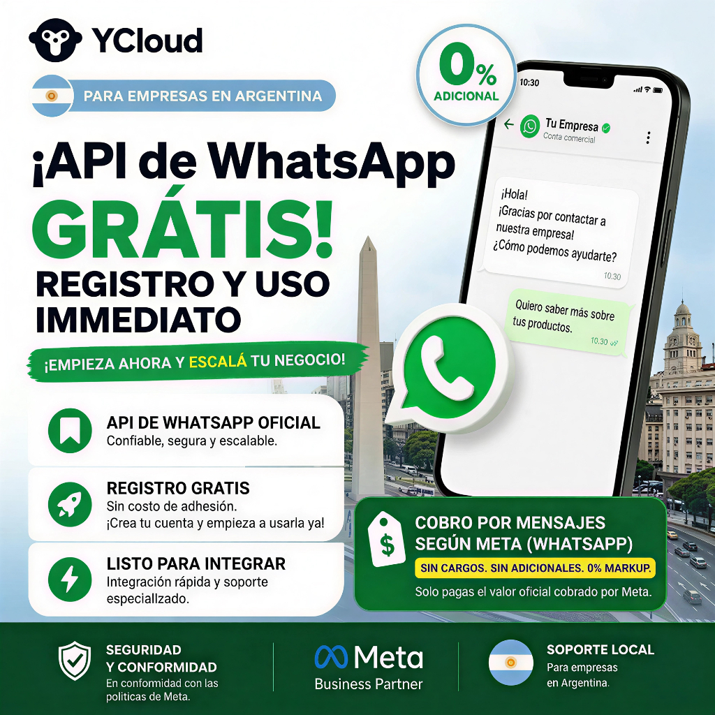 YCloud Facebook ad: WhatsApp API oficial sin cargos extra