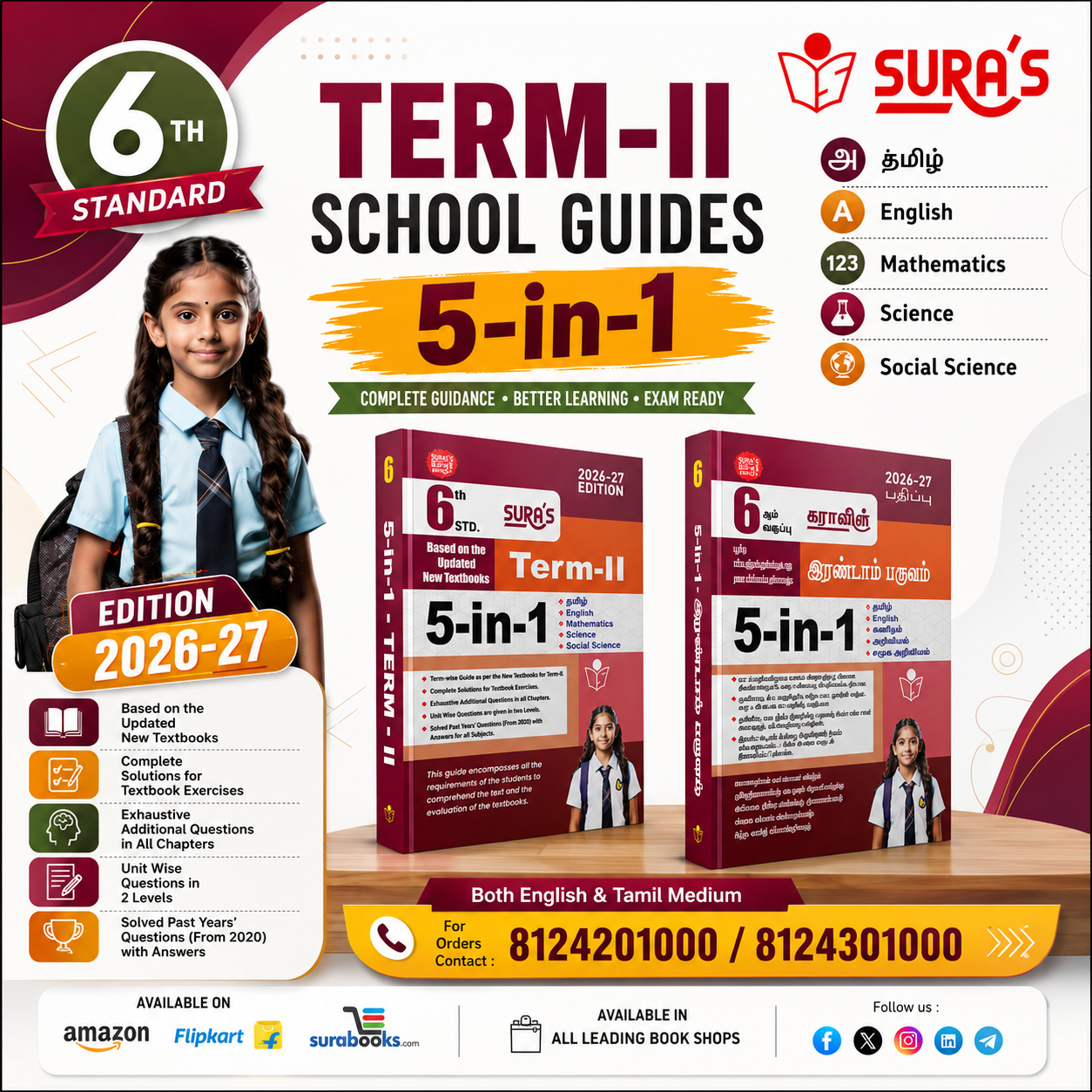 SURA Books Facebook ad: 5-in-1 Term-II Guide for 6th Std, Everything in One Book!