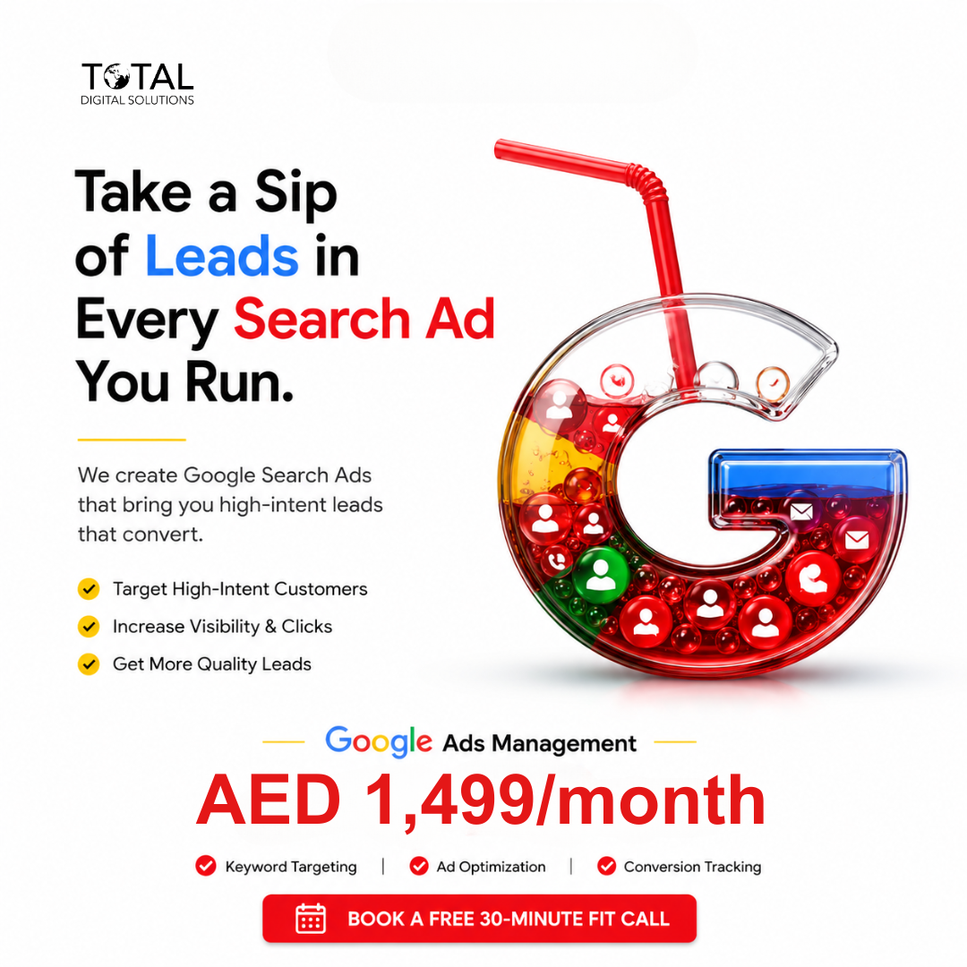 Total Digital Solutions Group Facebook ad: No Contracts, No Guesswork, Just 1,999 AED/Month From…