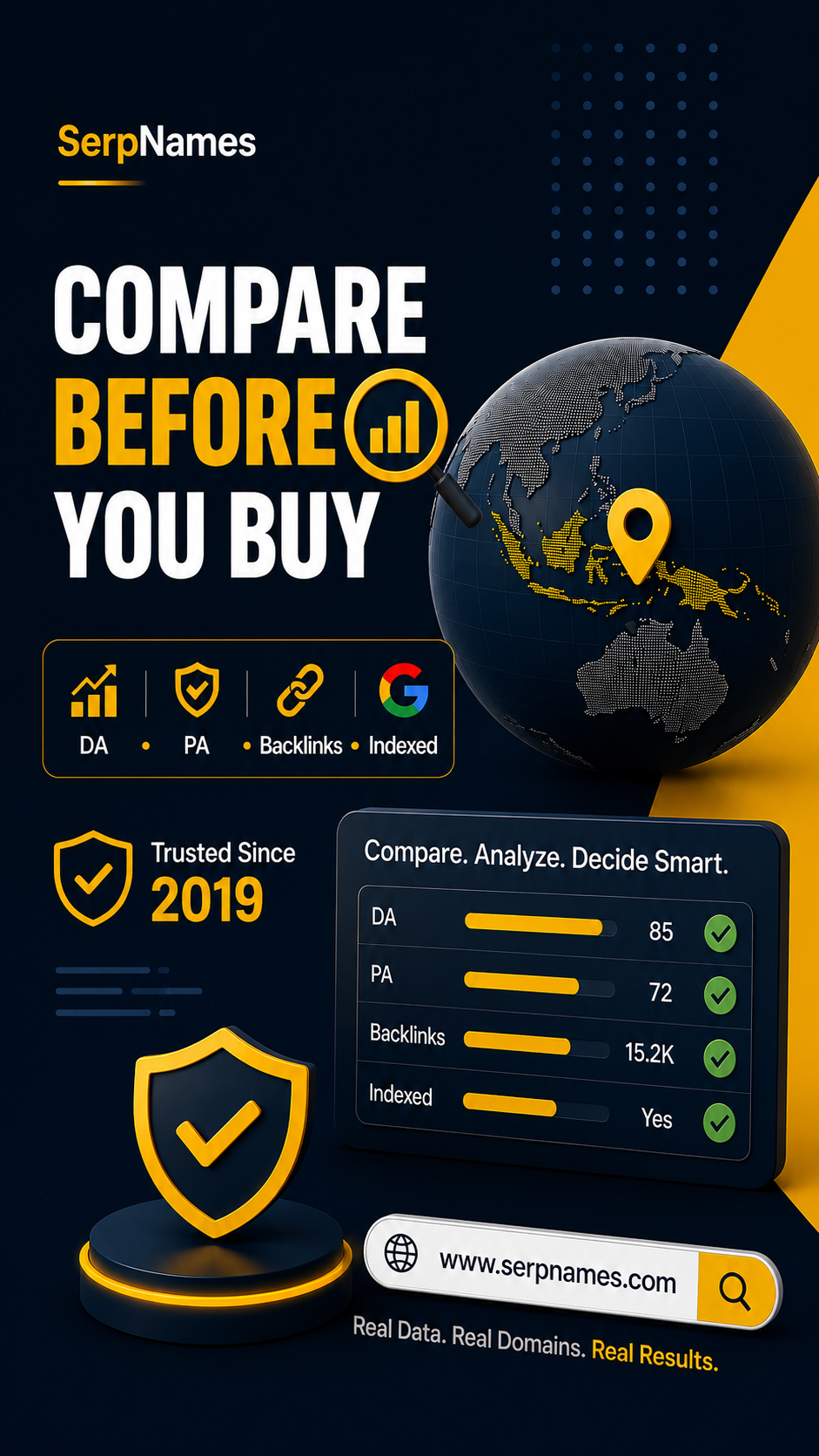 SerpNames.com Facebook ad: See the Domain Data First