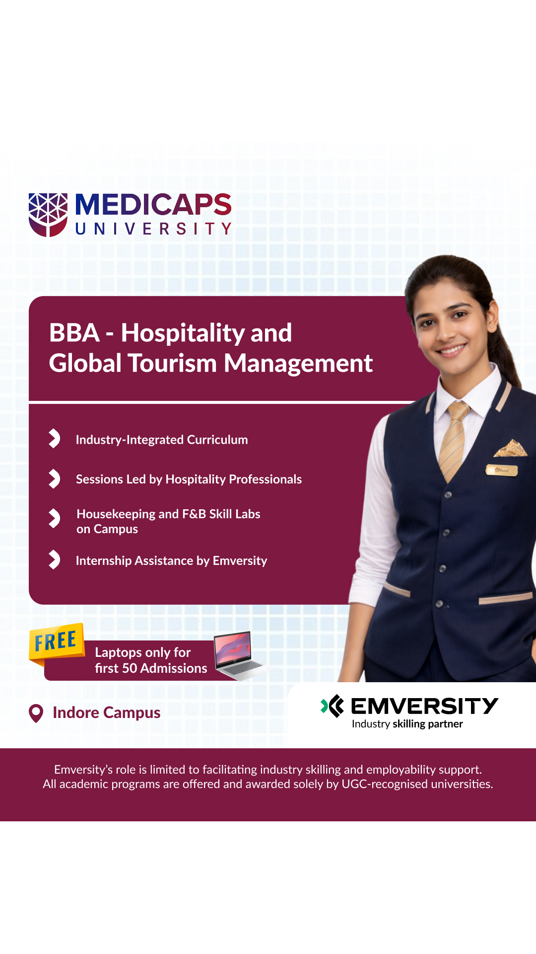 Emversity Hospitality Facebook ad from Jun 1, 2026