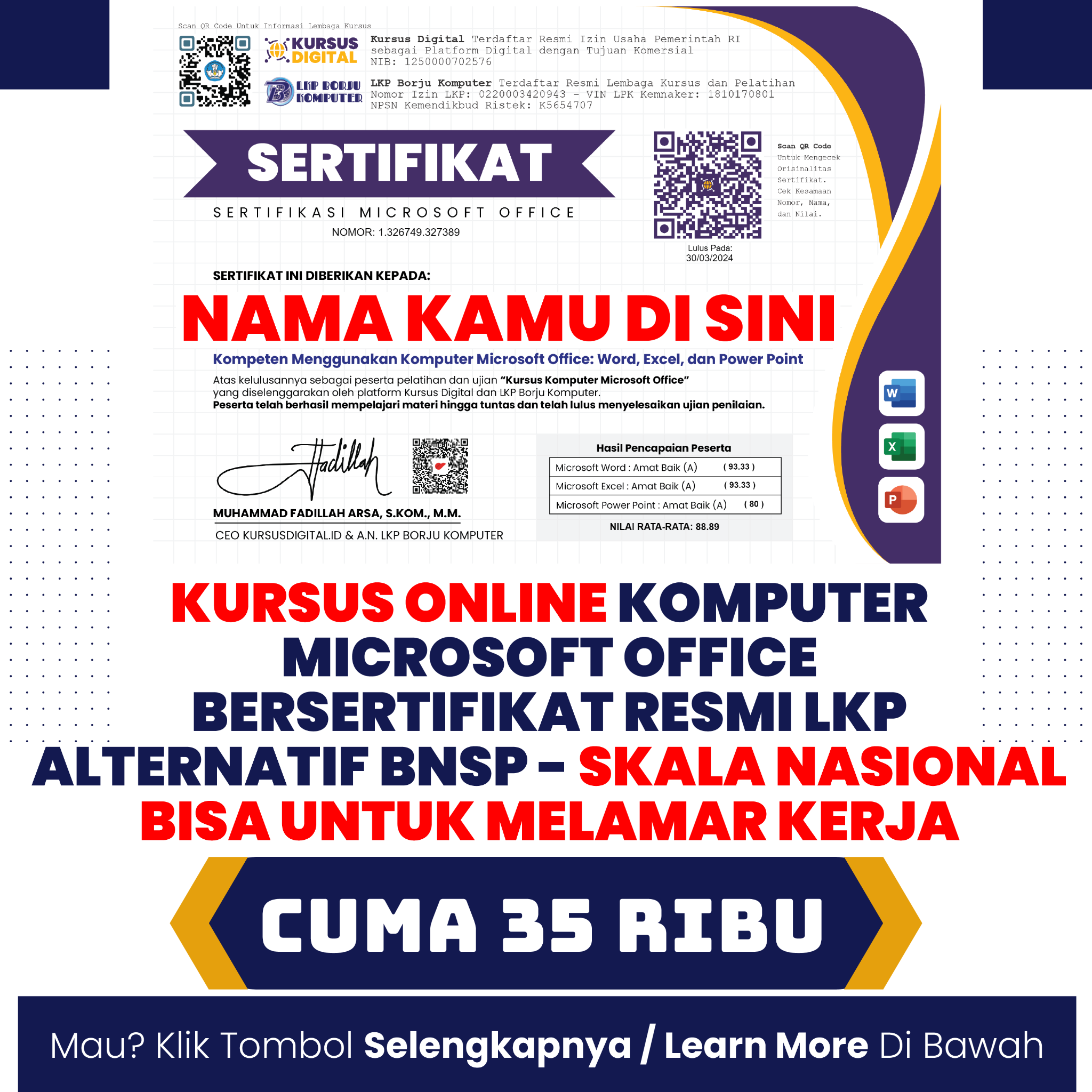 Kelas Office Facebook ad: KURSUS OFFICE LKP