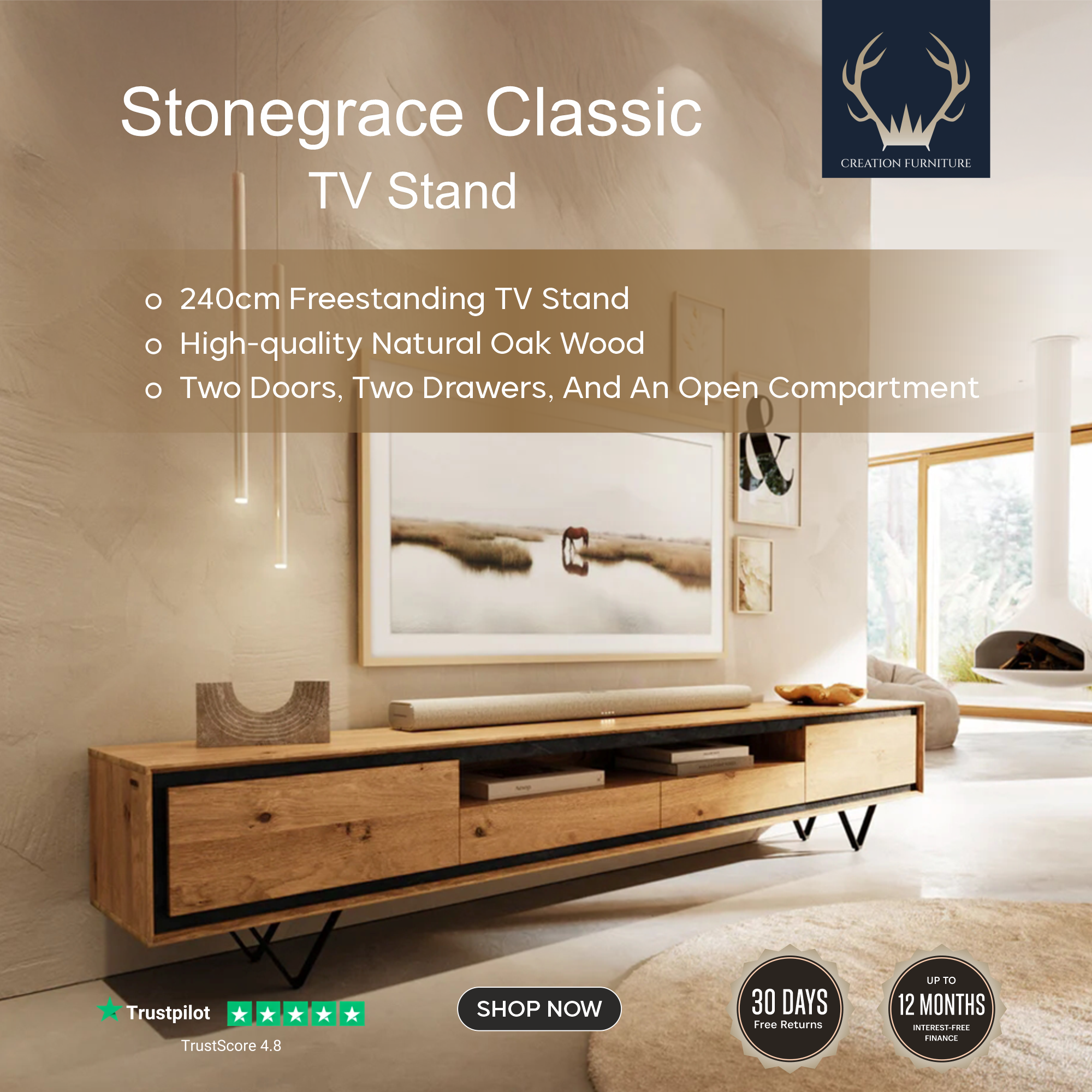 Creation Furniture Facebook ad: Stonegrace 240cm Premium TV Stand