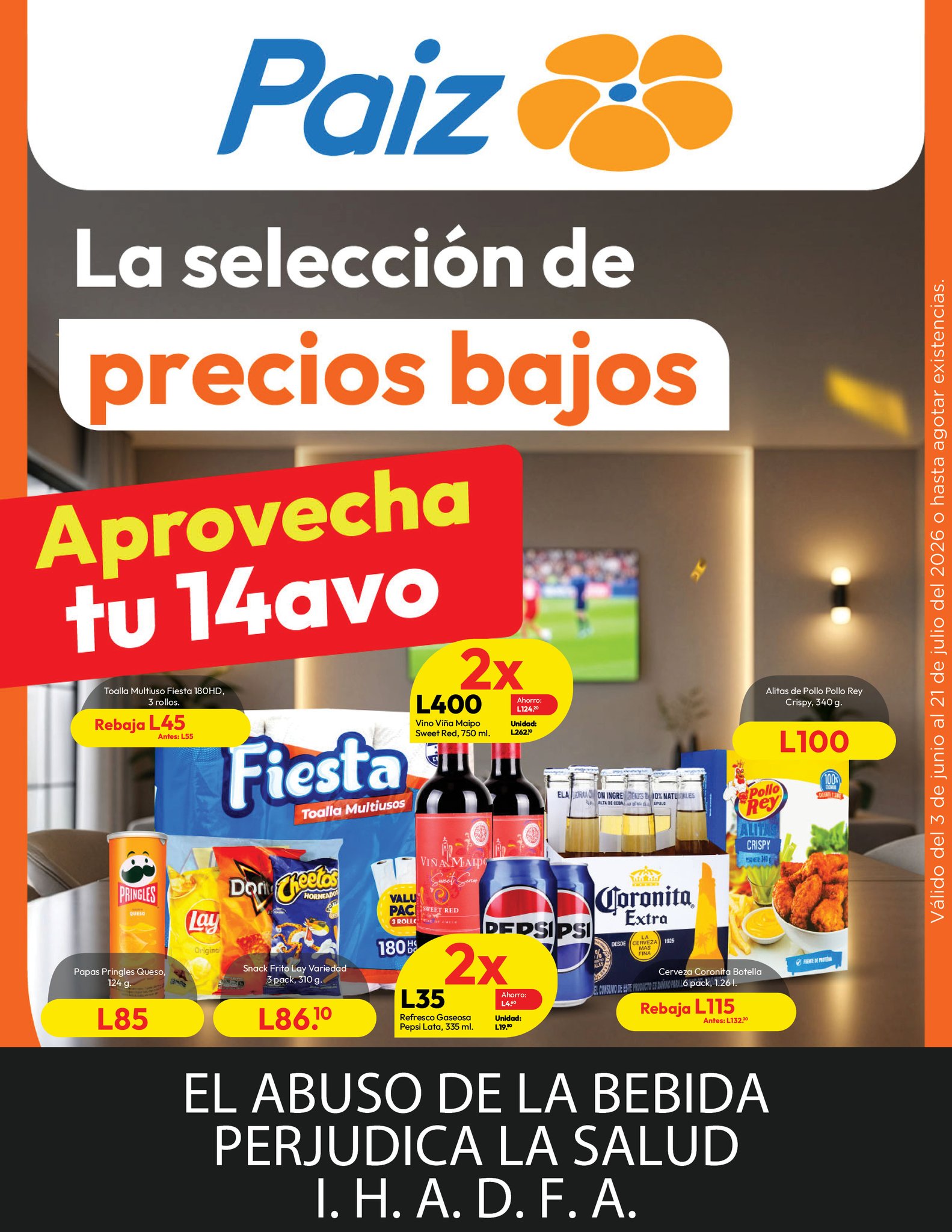 Paiz Honduras Facebook ad: ¡Aprovecha tu 14avo en Paiz!