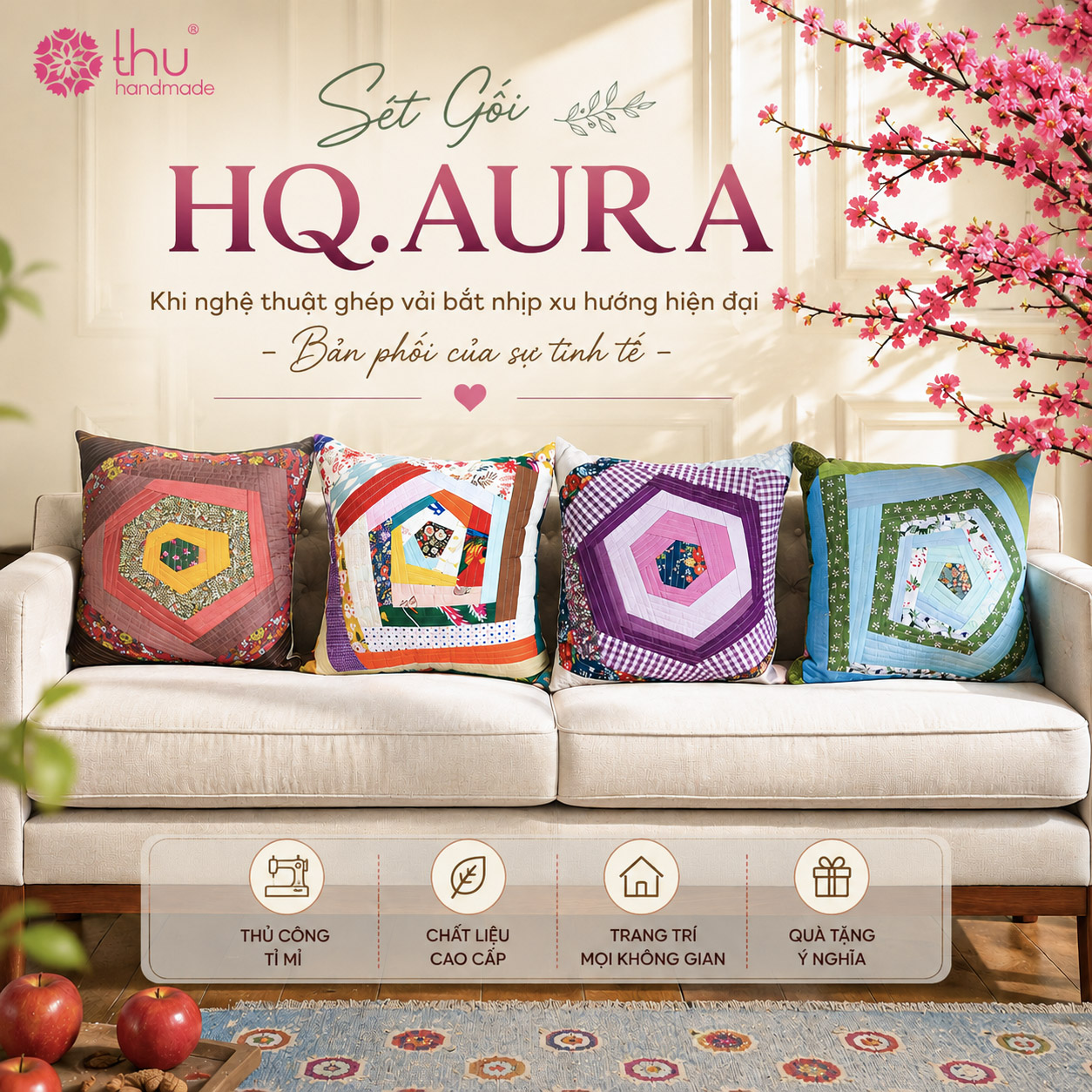HQQuilt - Handmade Decor Facebook ad: 5 Set Gối Decor Handmade, Nâng Tầm Không…