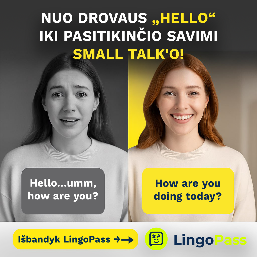 LingoPass Facebook ad: Anglų kalba suaugusiems per 30 dienų