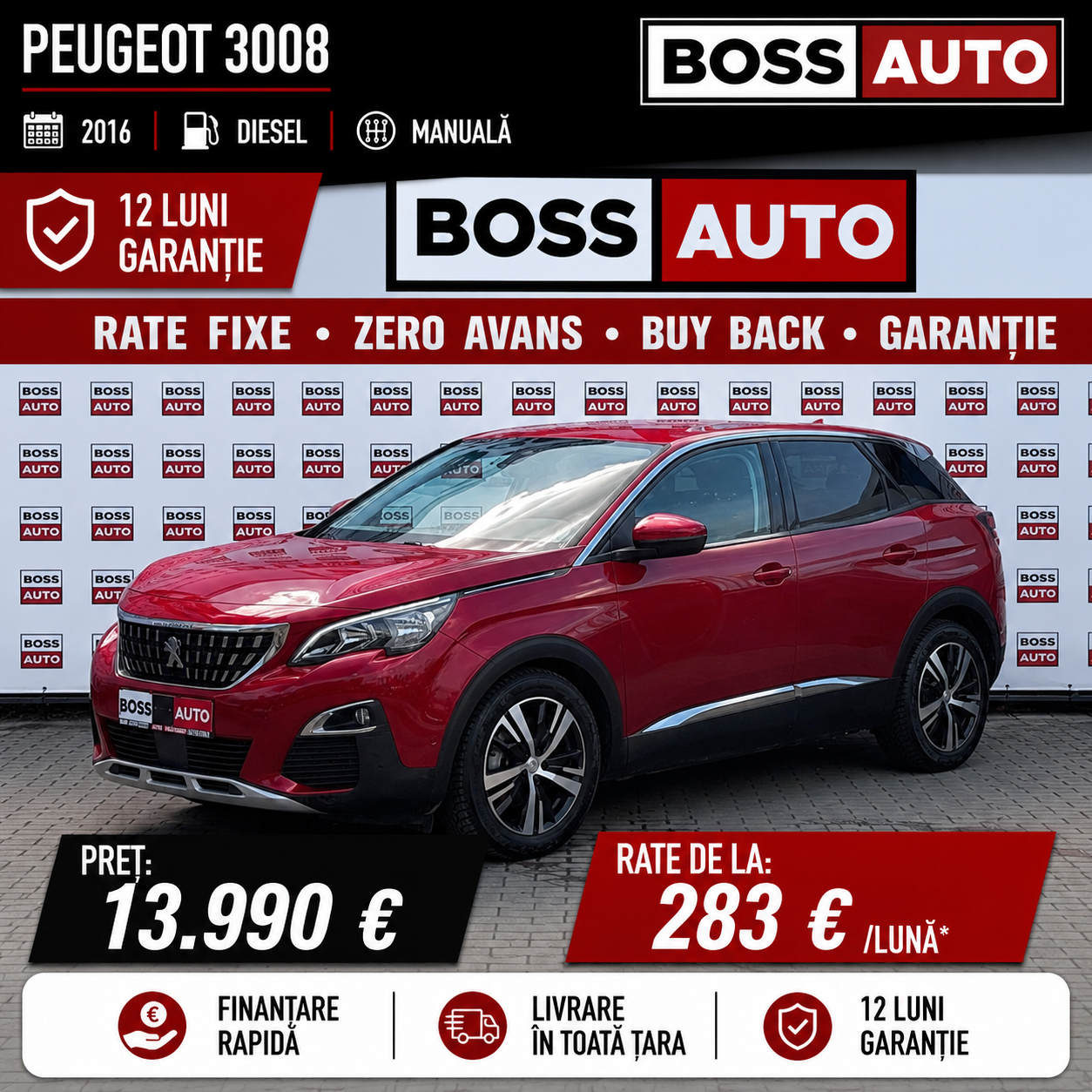 Boss Auto România Facebook ad: Mașina potrivită te așteaptă la BOSS AUTO Pallady.