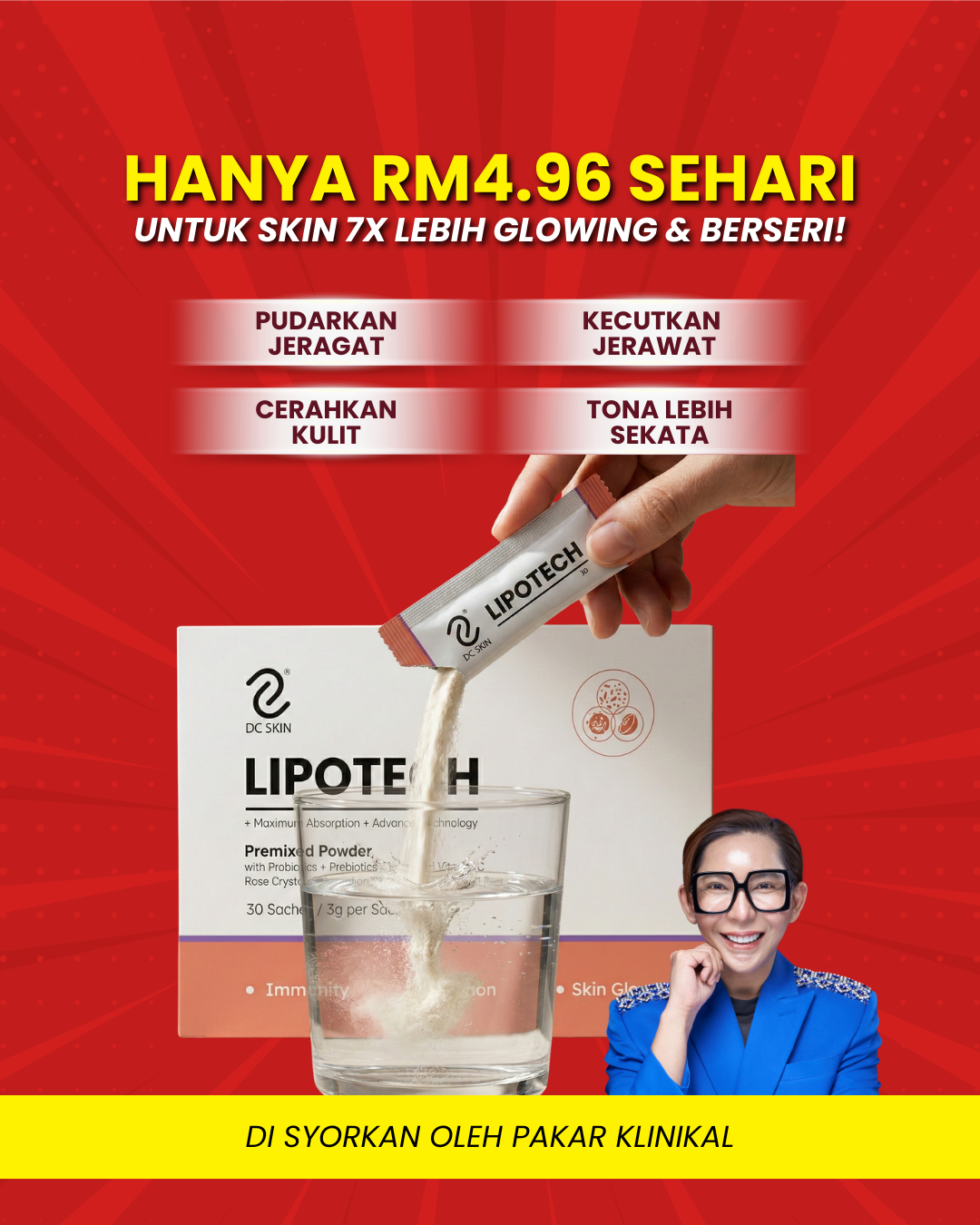 DrCute Skincare HQ Facebook ad: Kulit Glowing Sampai Ramai Orang Tegur