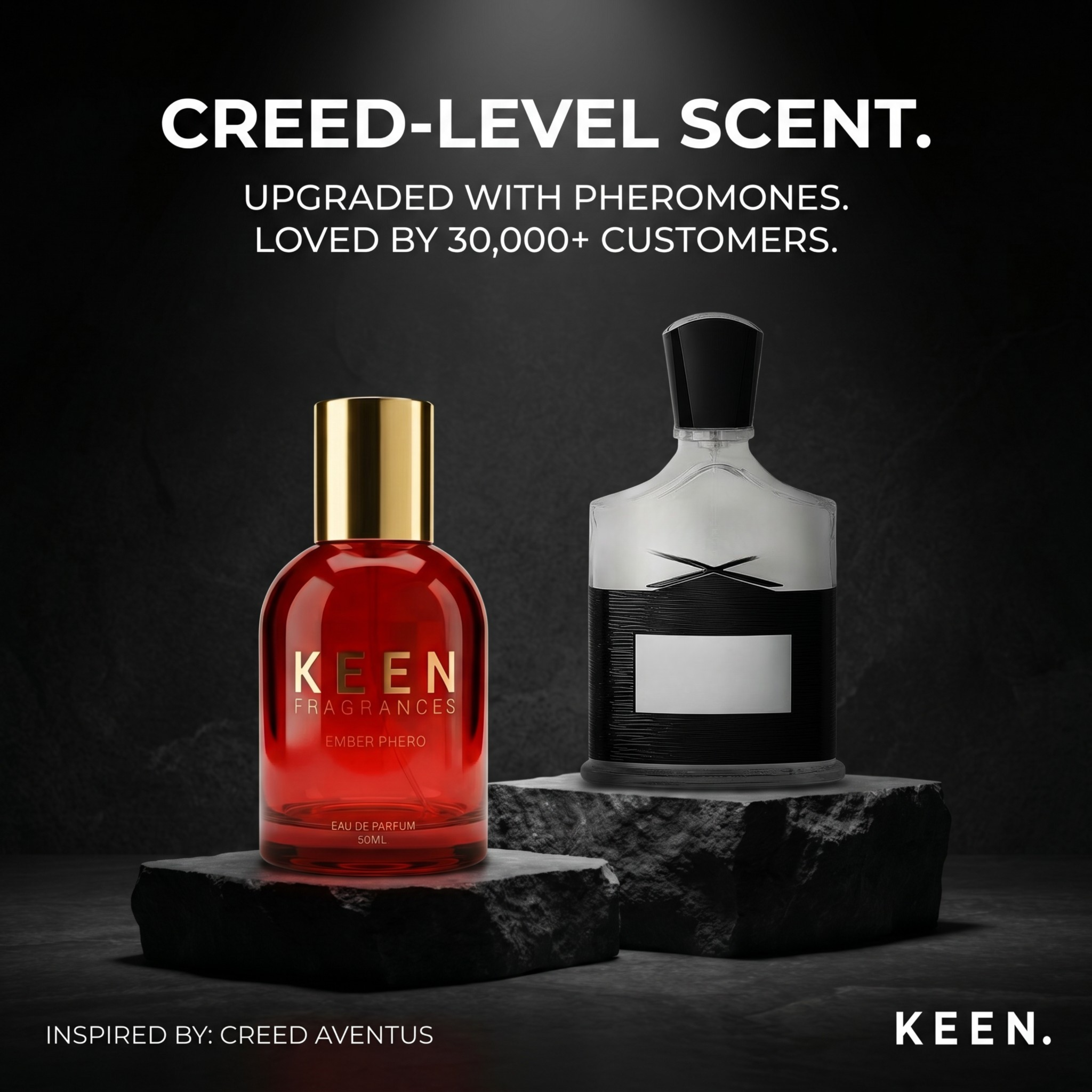 KEEN Fragrances - Pheromones Facebook ad: Infused with Pheromones. Designed to Attract.