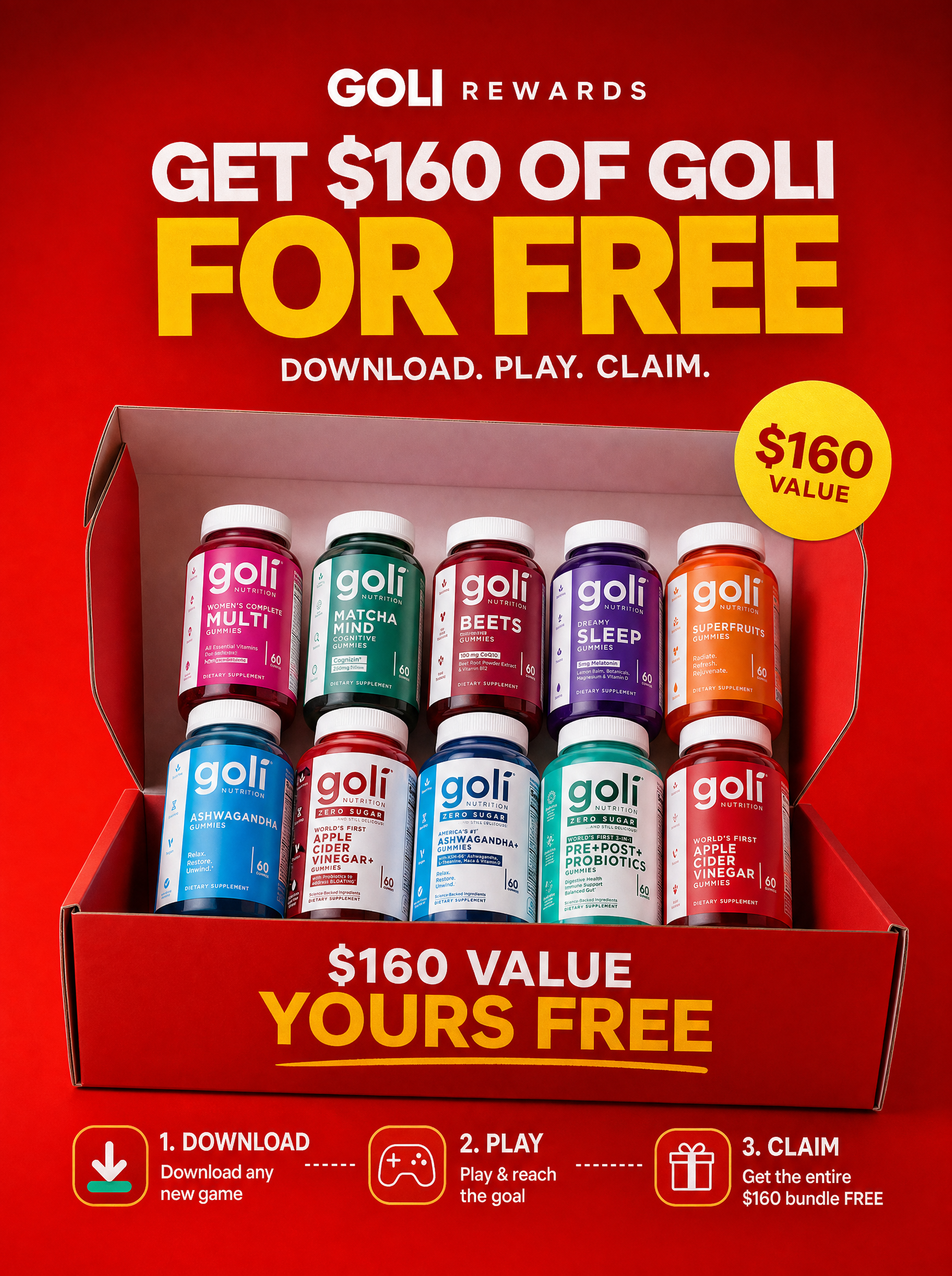 Goli Facebook ad: Play Games → Get $160 In Goli FREE