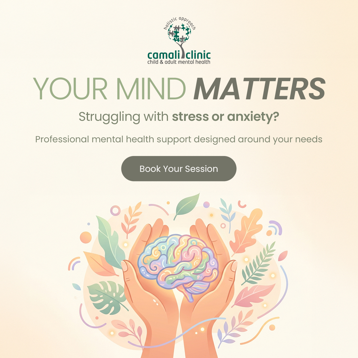 Camali Clinics Facebook ad: Your mental well-being matters, we're here to support…