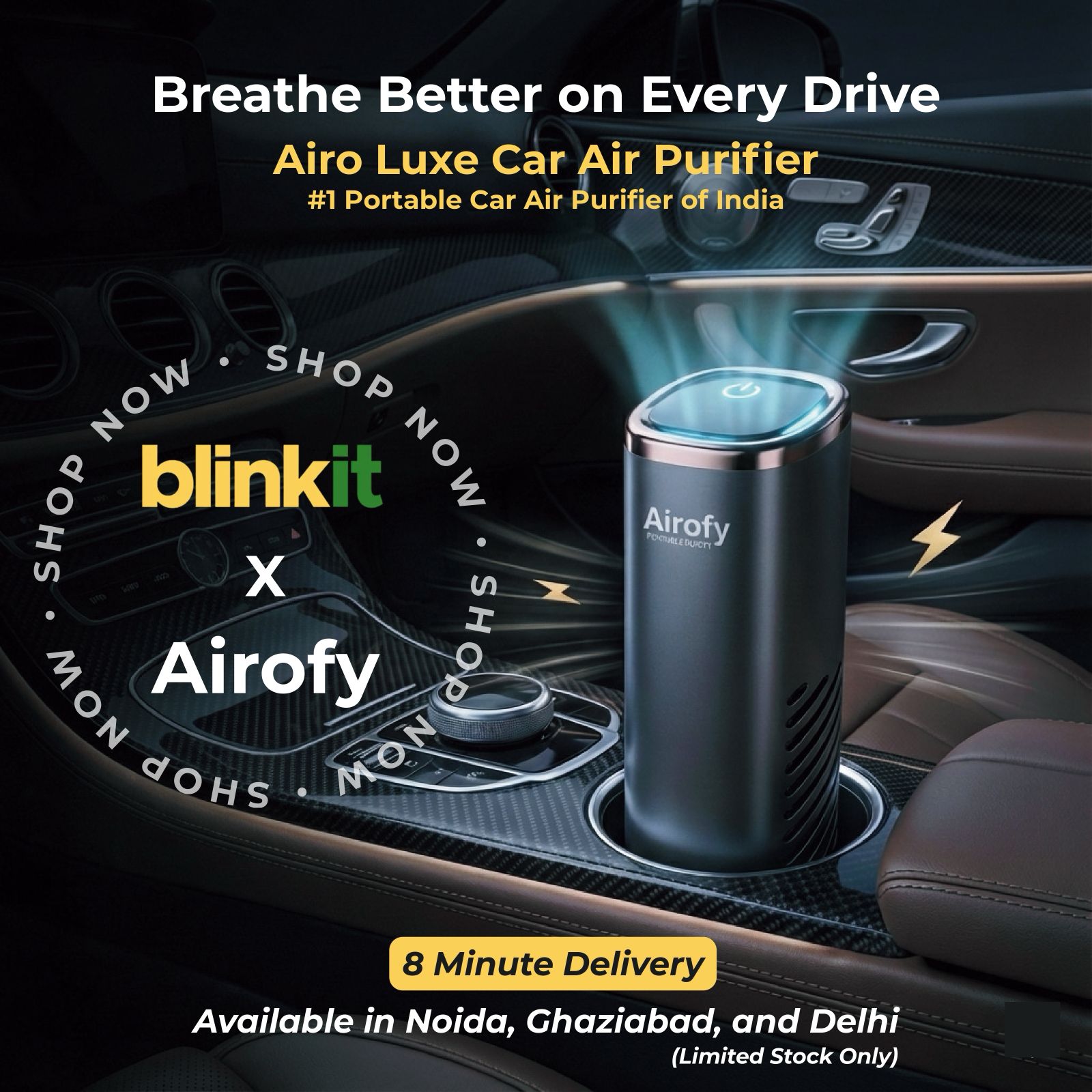 Airofy India Facebook ad: The 'Airo Luxe' is LIVE on Blinkit. Grab yours today!