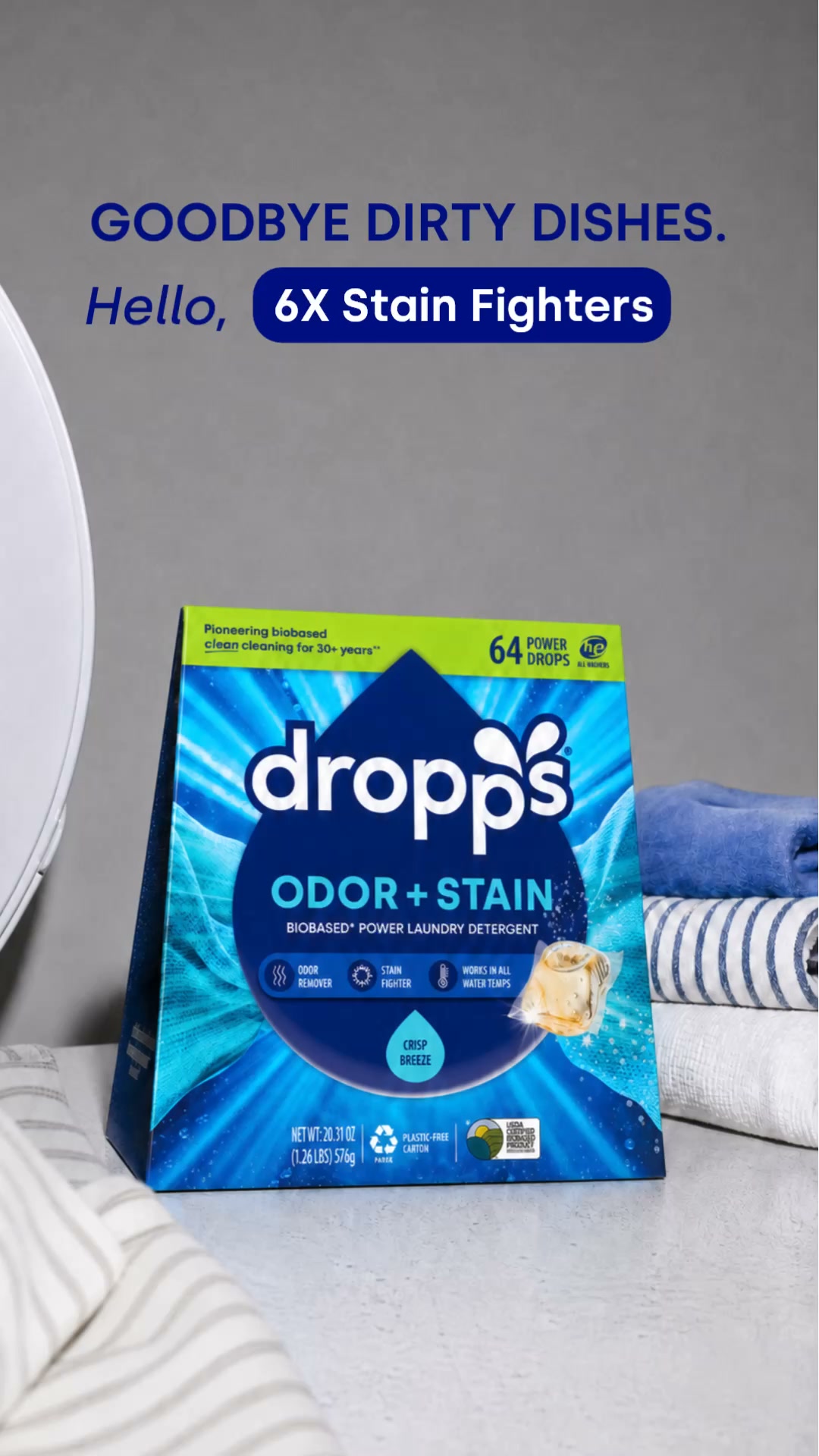 Dropps Facebook ad: Real Homes. Real Clean. 60,000+ Reviews