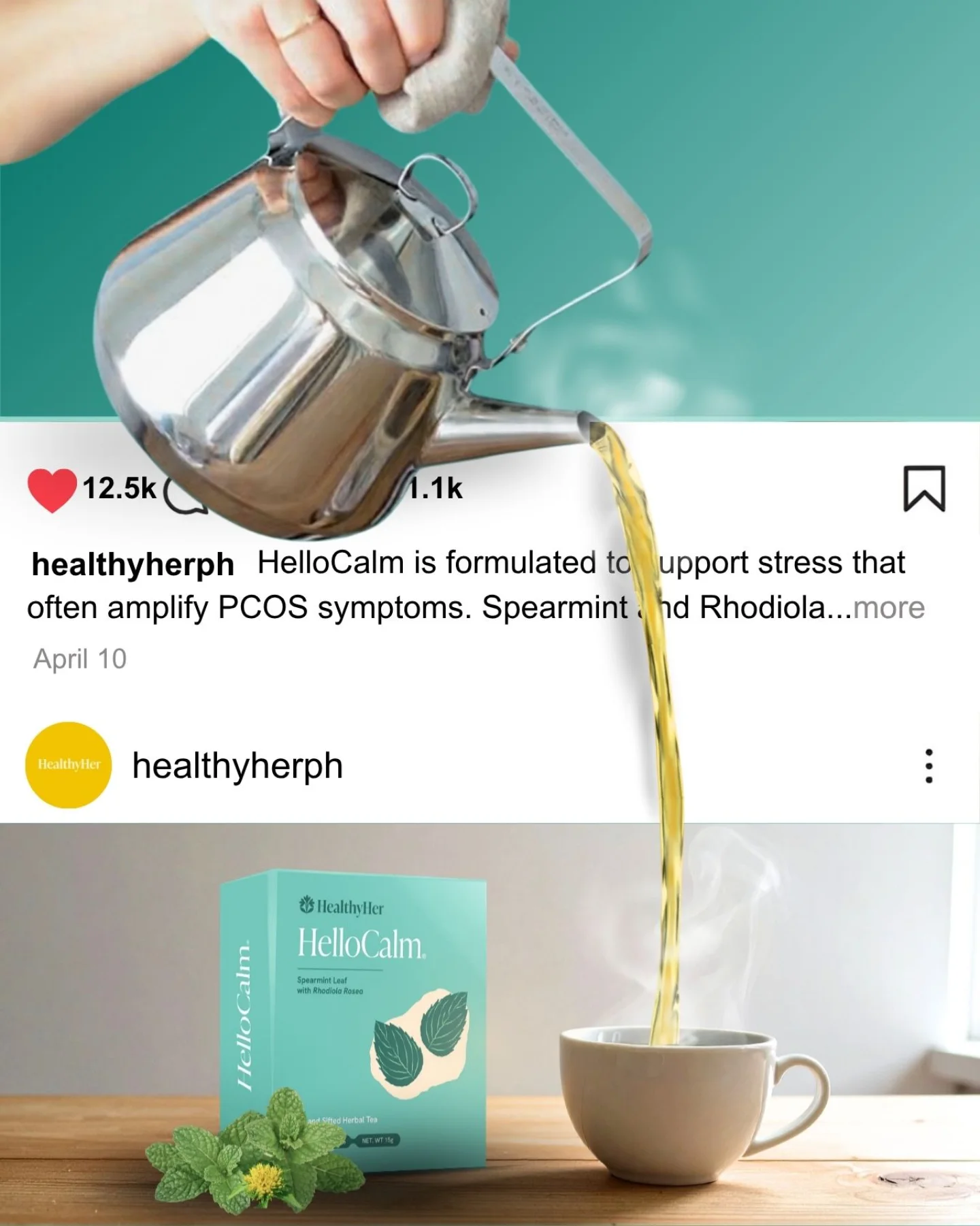 HealthyHer Facebook ad: Pour yourself a moment of calm.